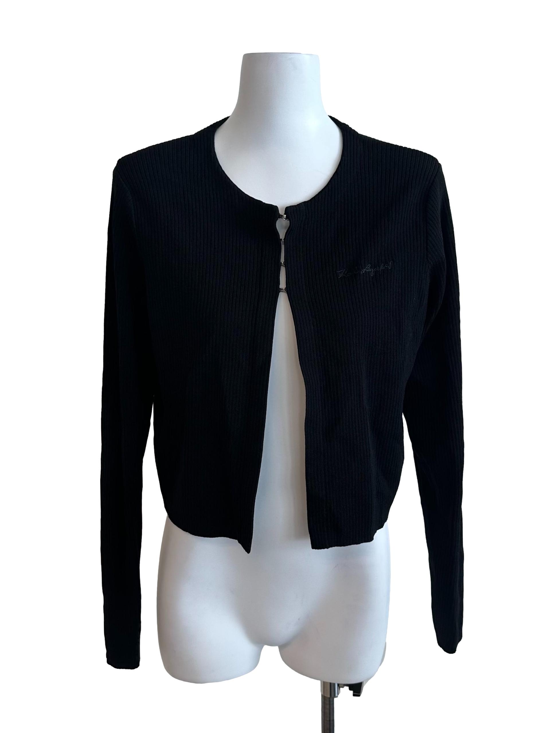 Raven Black Button Front Slit Cardigan