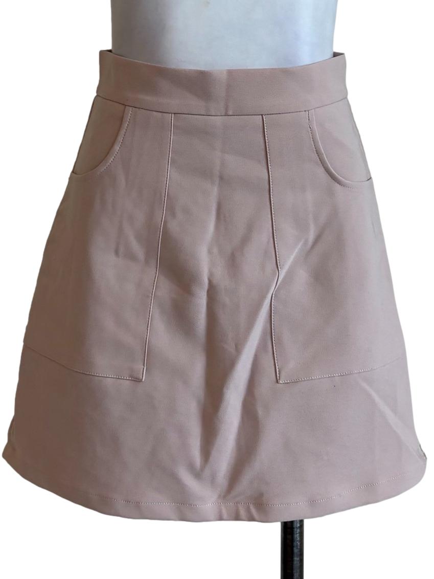 Beige Plain Mini Skirt