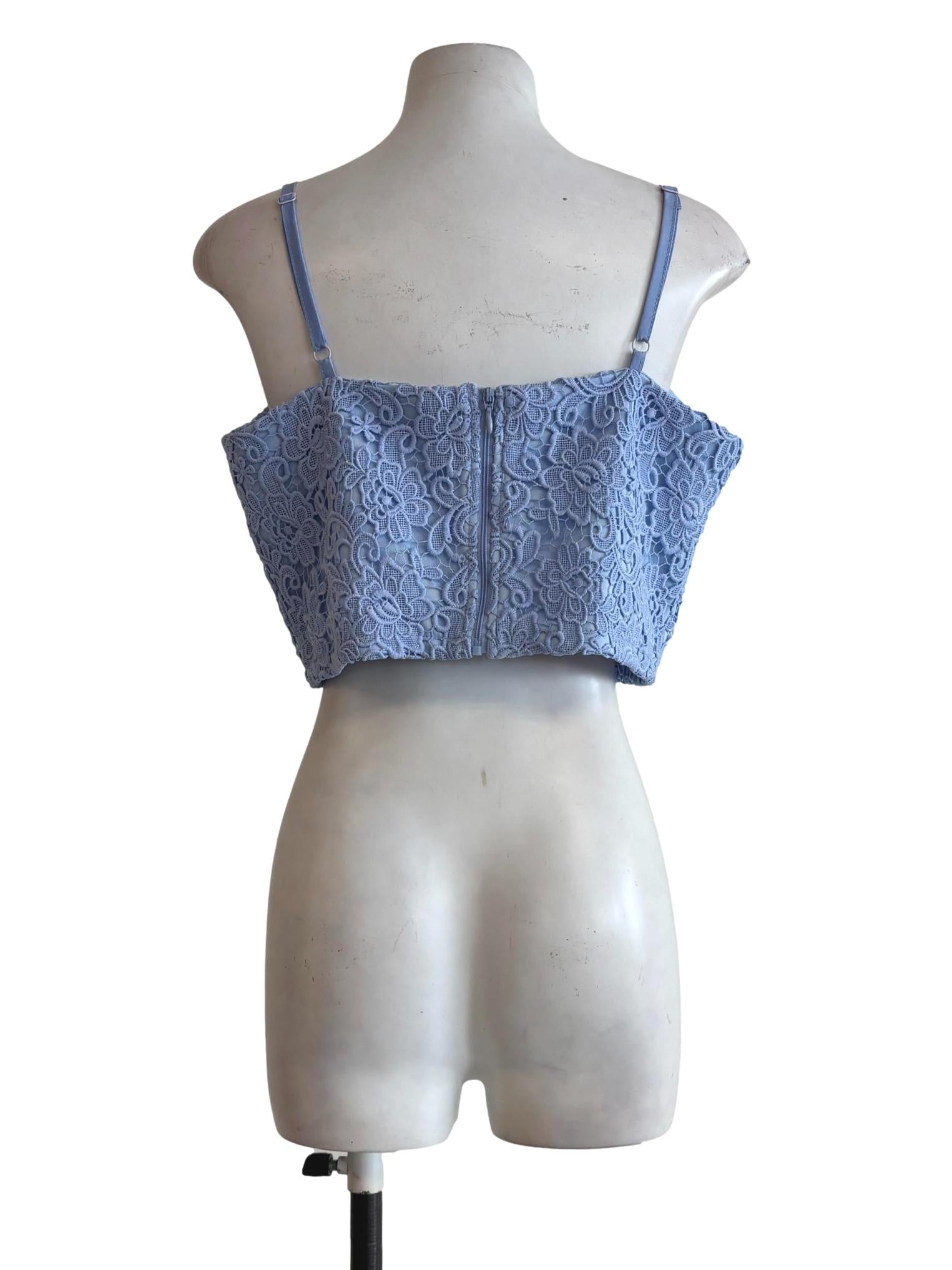 Carolina Blue Spaghetti Strap Embroidered Top