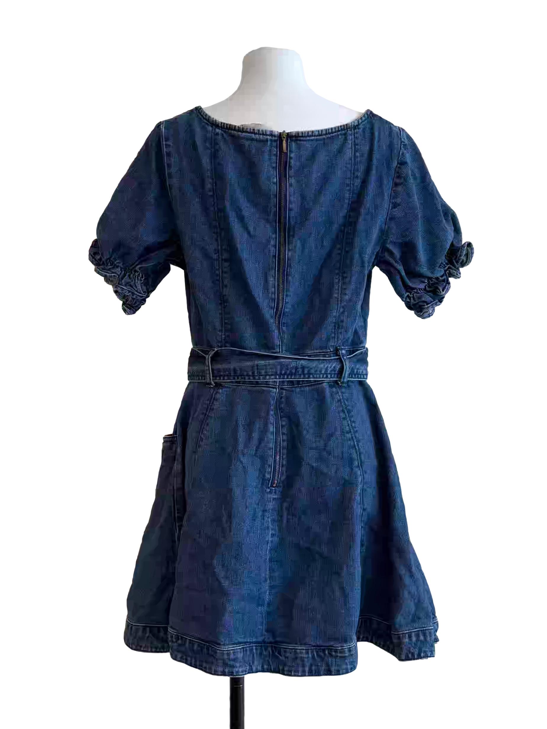 Blue Square Neck Mini Denim Dress
