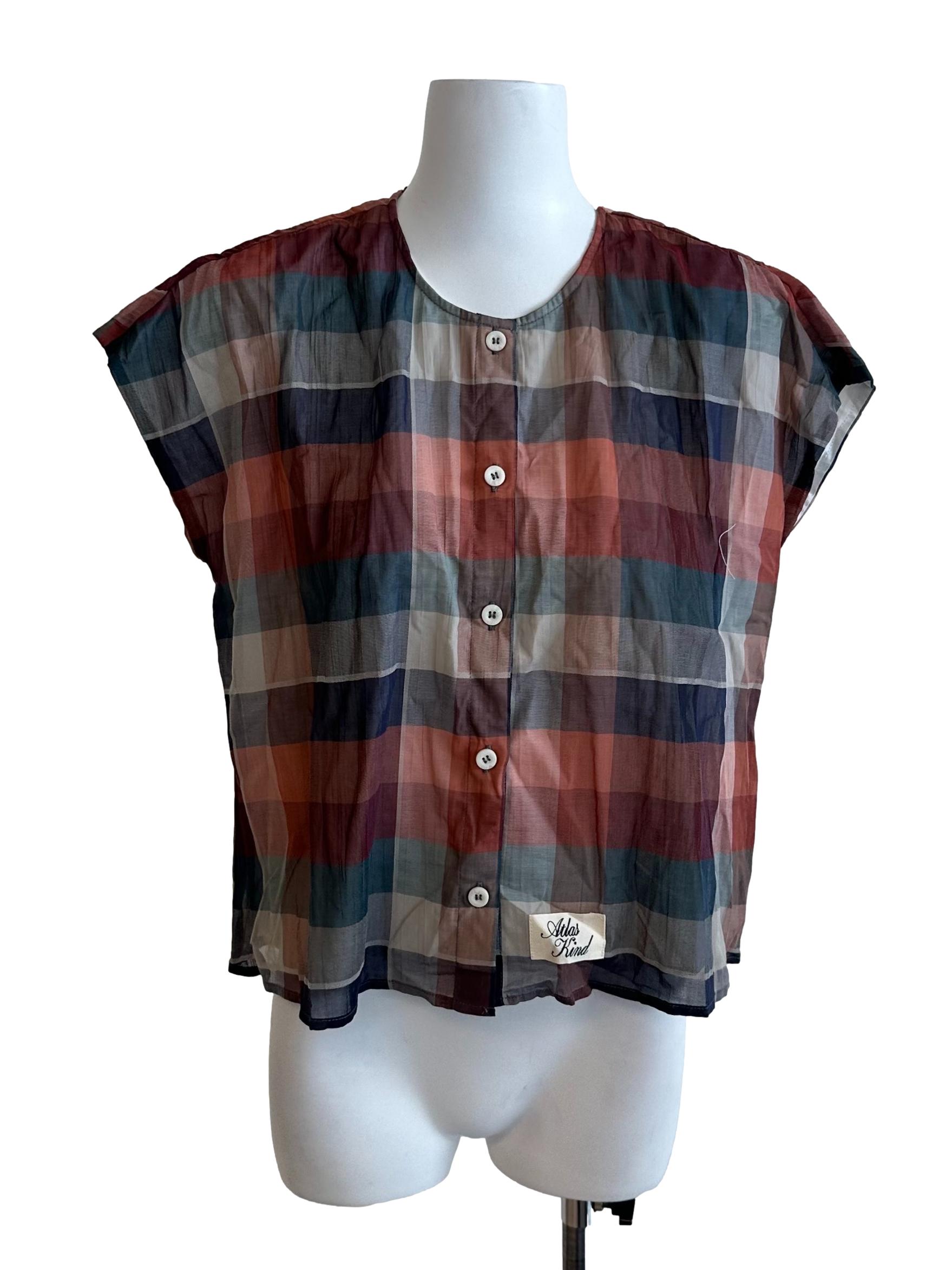 Multicolour Plaid Pattern Button Top