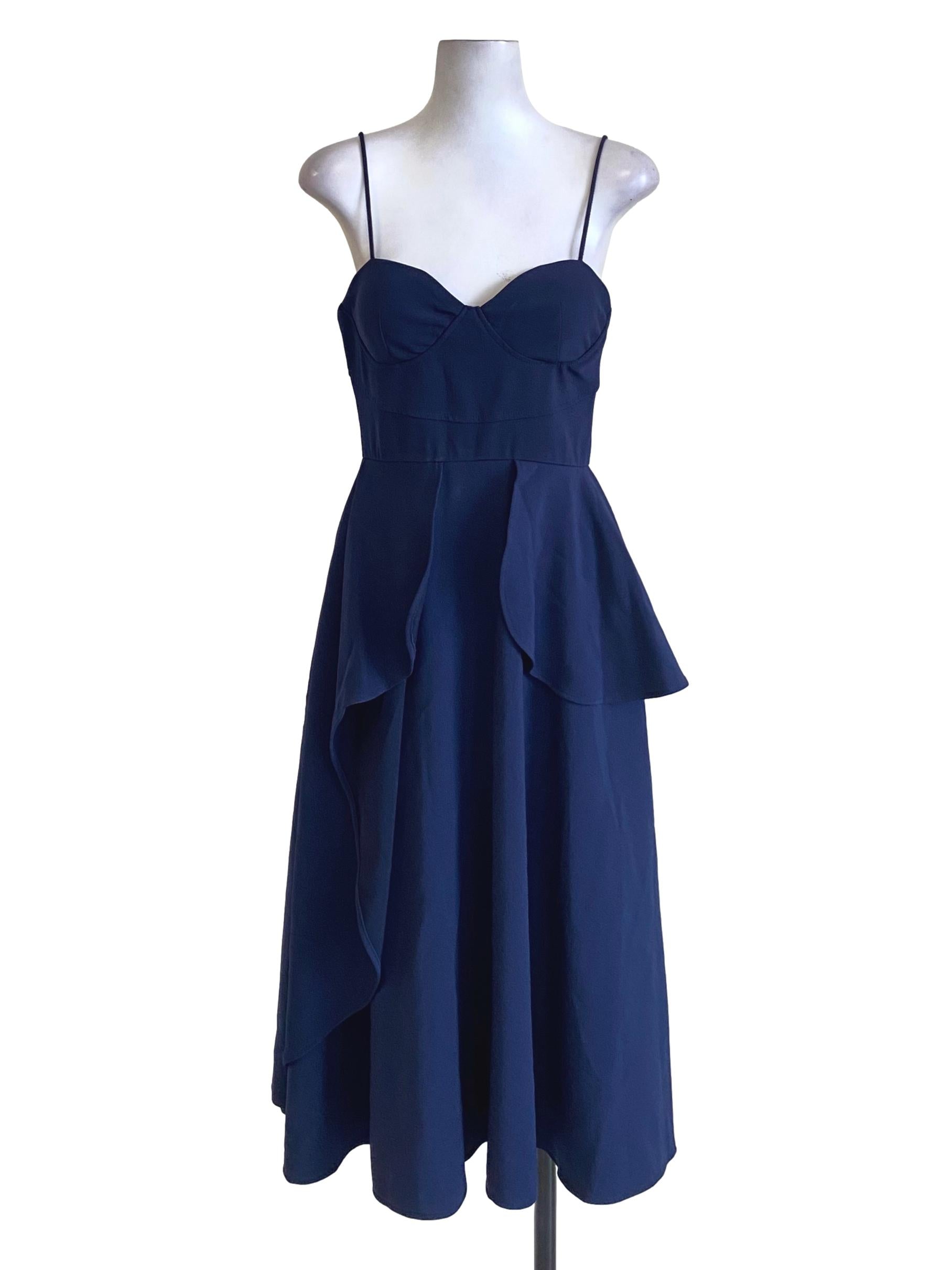 Navy Blue Spaghetti Strap Sweetheart Neck Dress