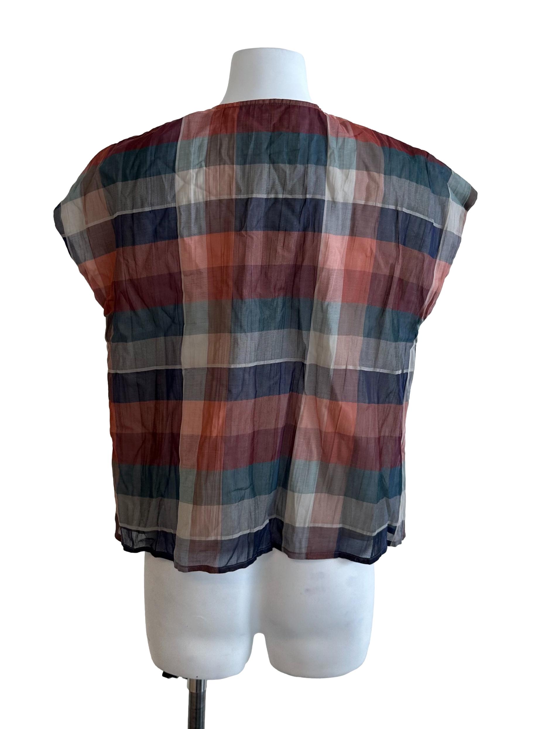Multicolour Plaid Pattern Button Top