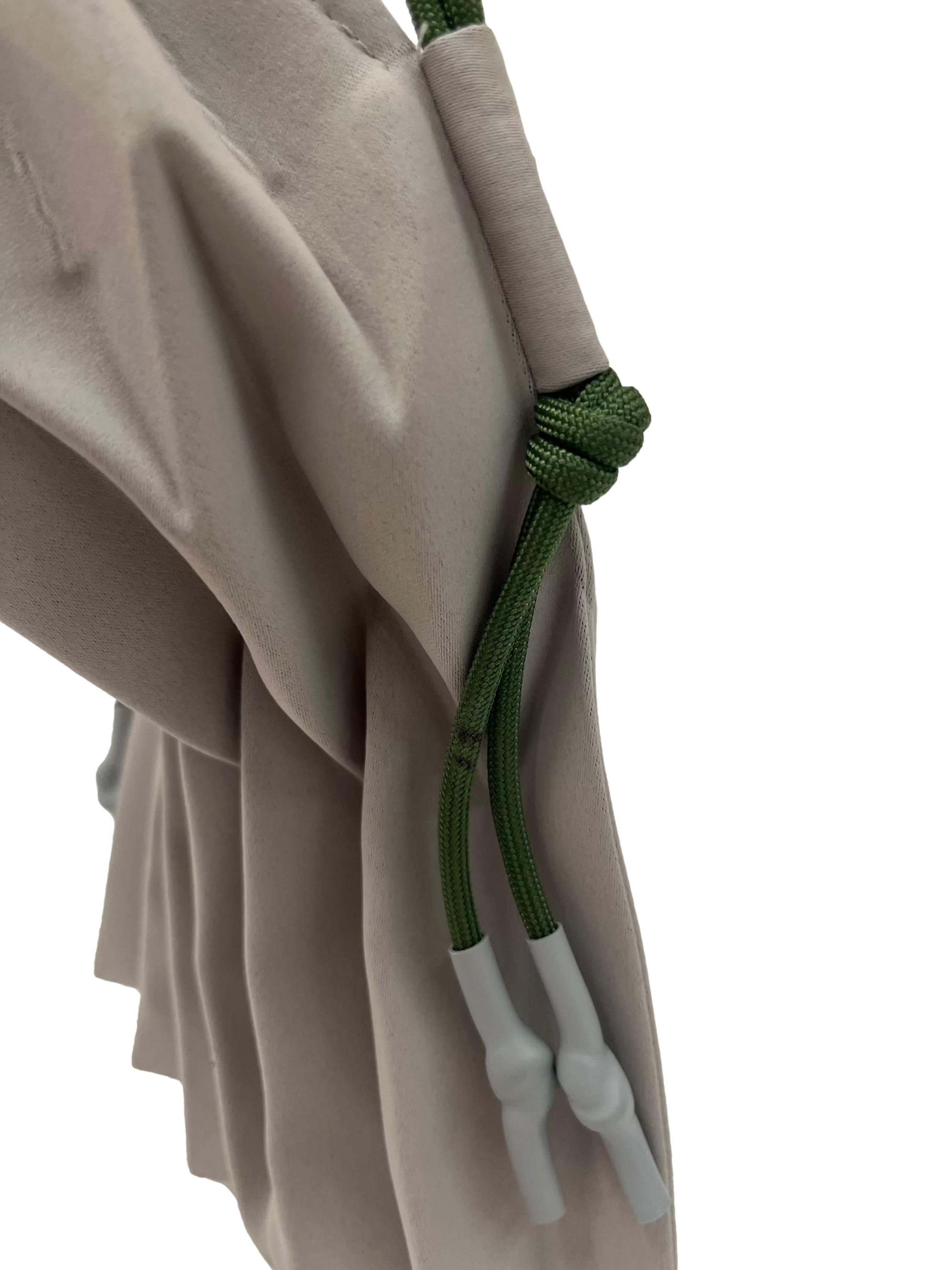 Grey Stretchable Pleated Shoulder Bag With Green Adjustable Straps