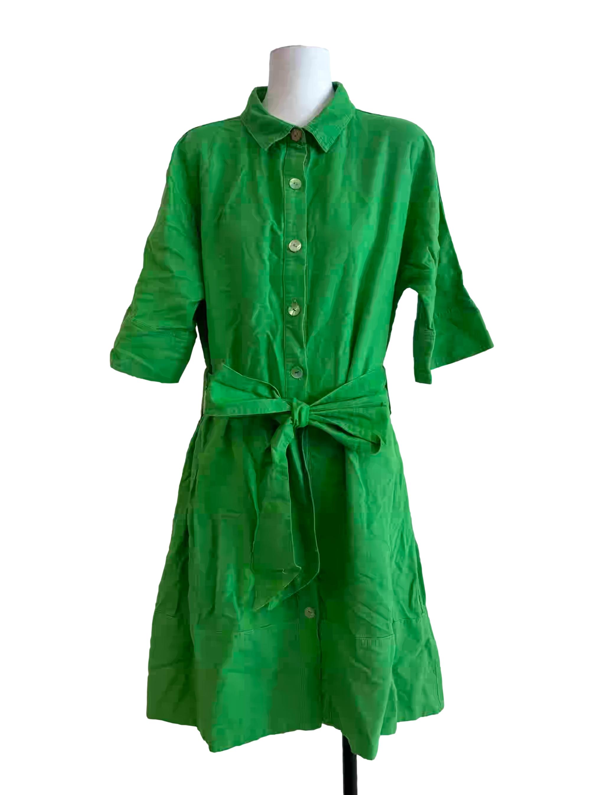 Lime Green Buttoned Linen Dress