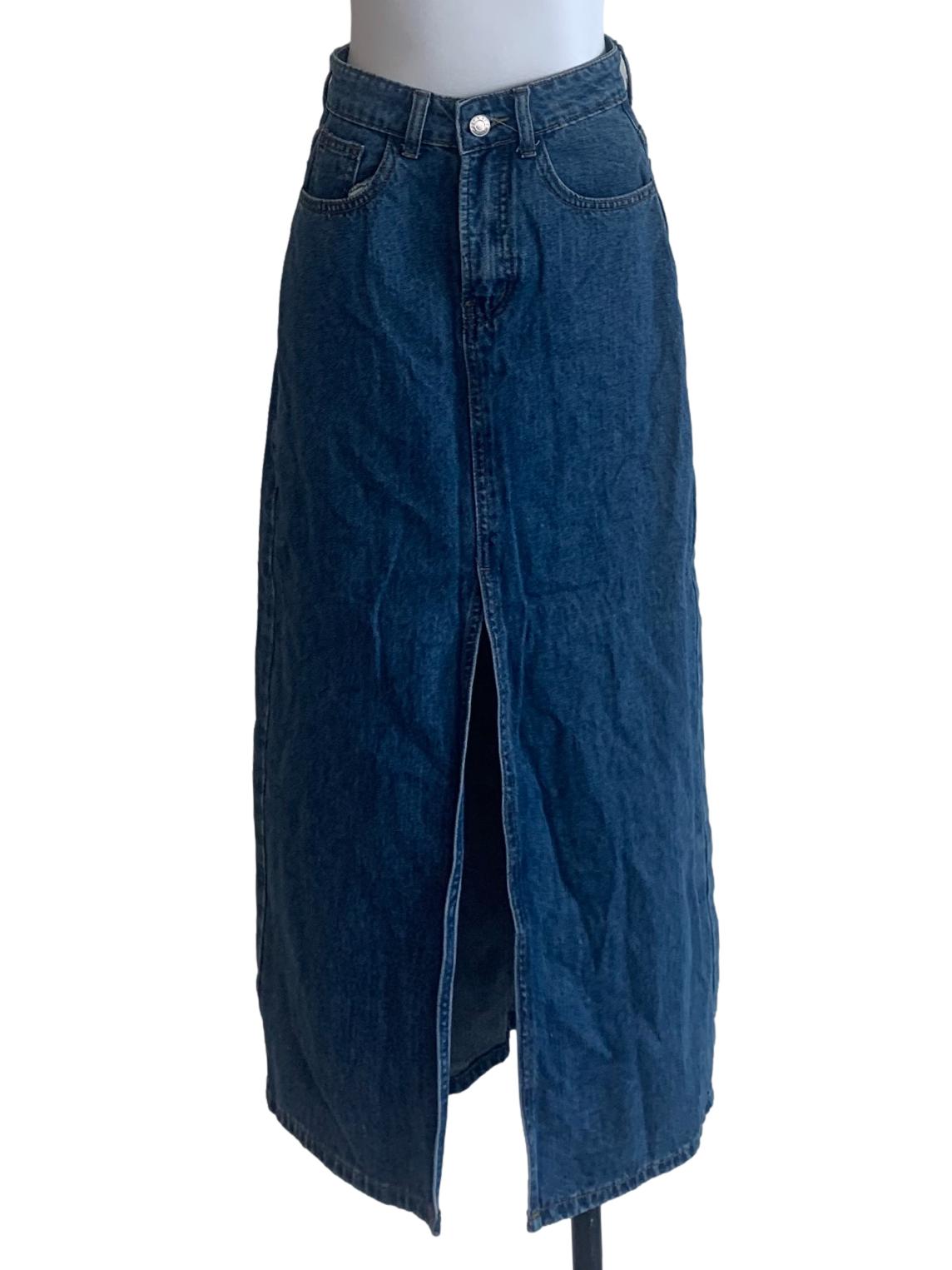 Blue Slit Denim Skirt