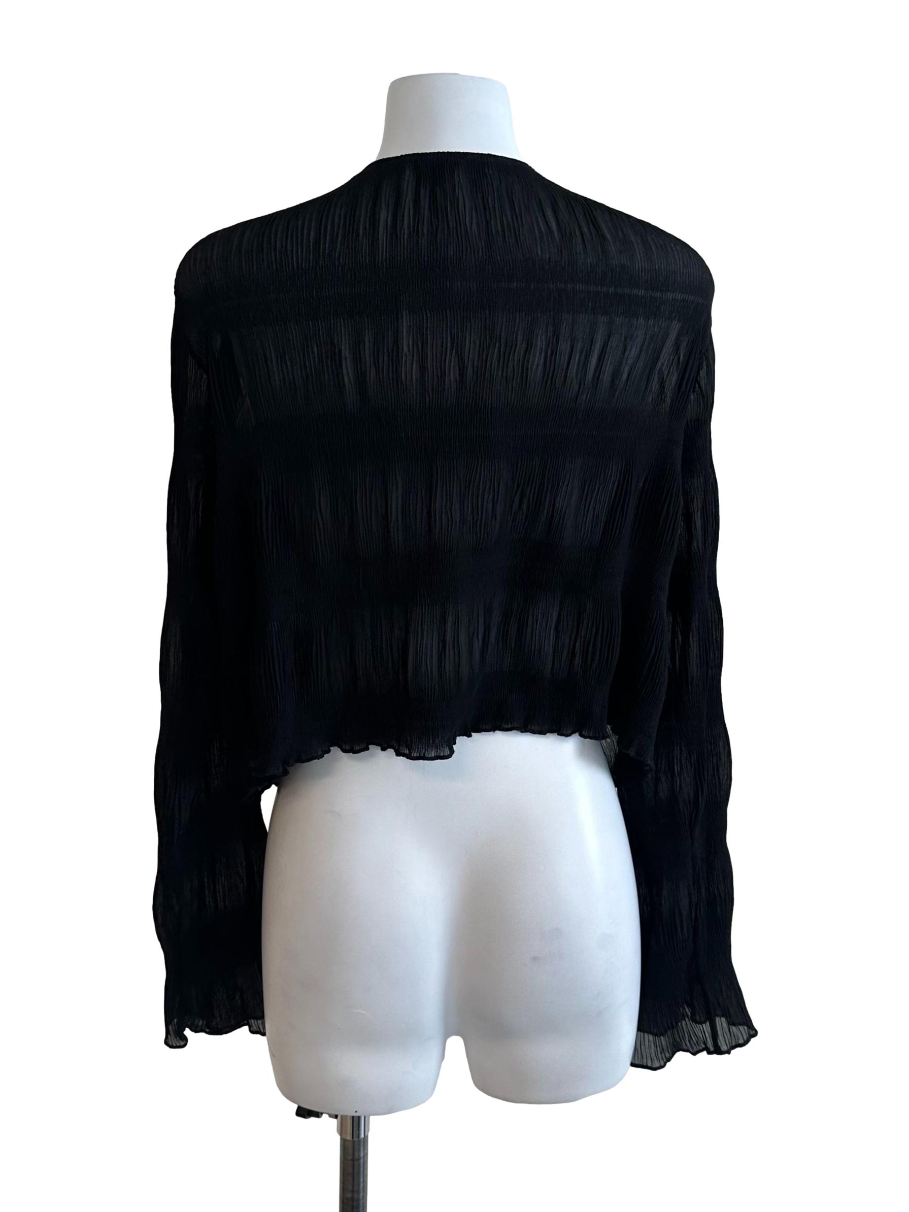Raven Black Button Pleated Long Sleeve Top
