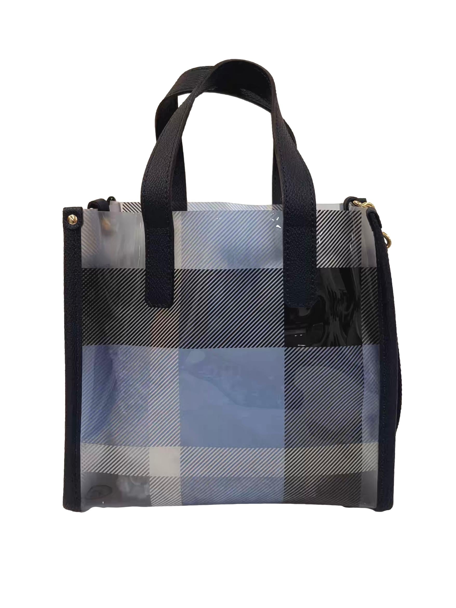 Blue PVC Clear Check Mini Tote Bag CSN
