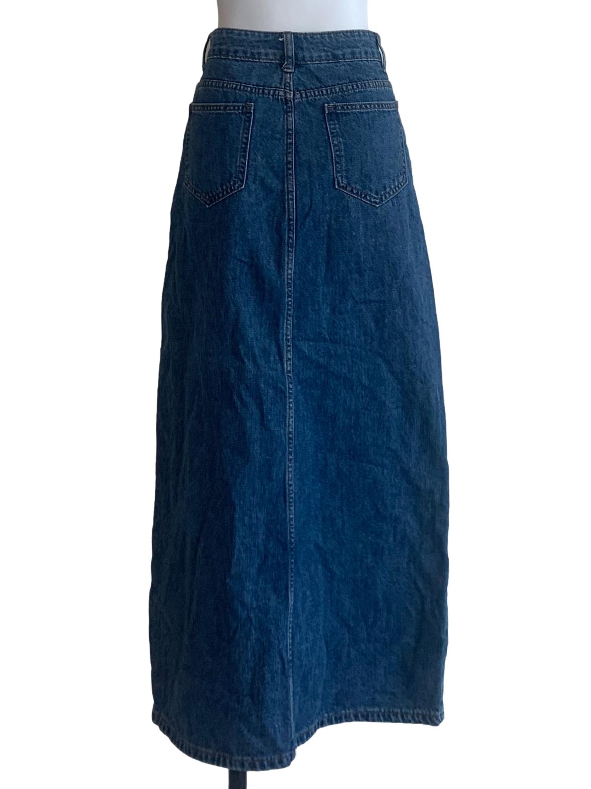 Blue Slit Denim Skirt