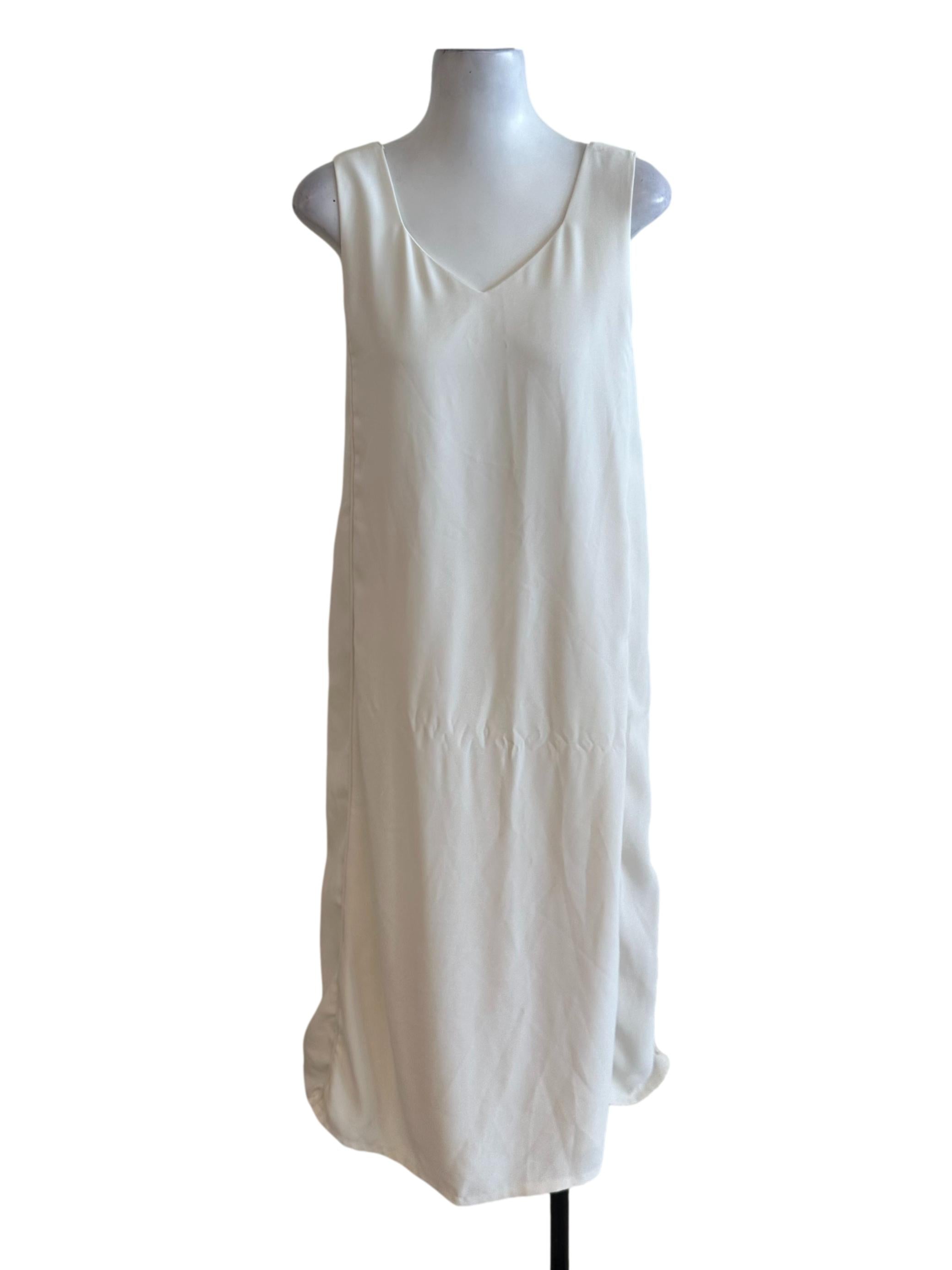 Off White V Neck Sleeveless Dress OSN