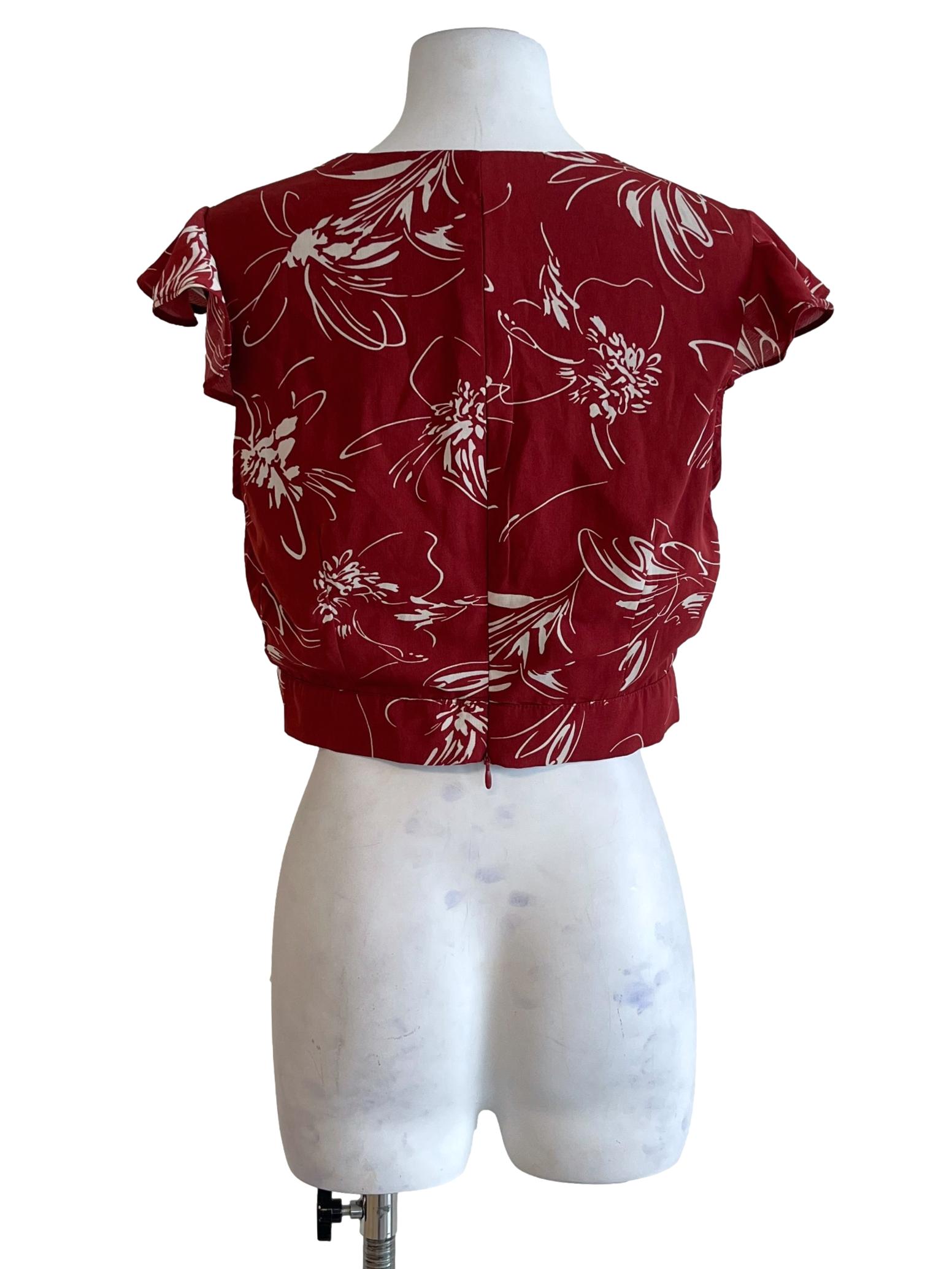 Brick Red V-Neck Wrap Blouse