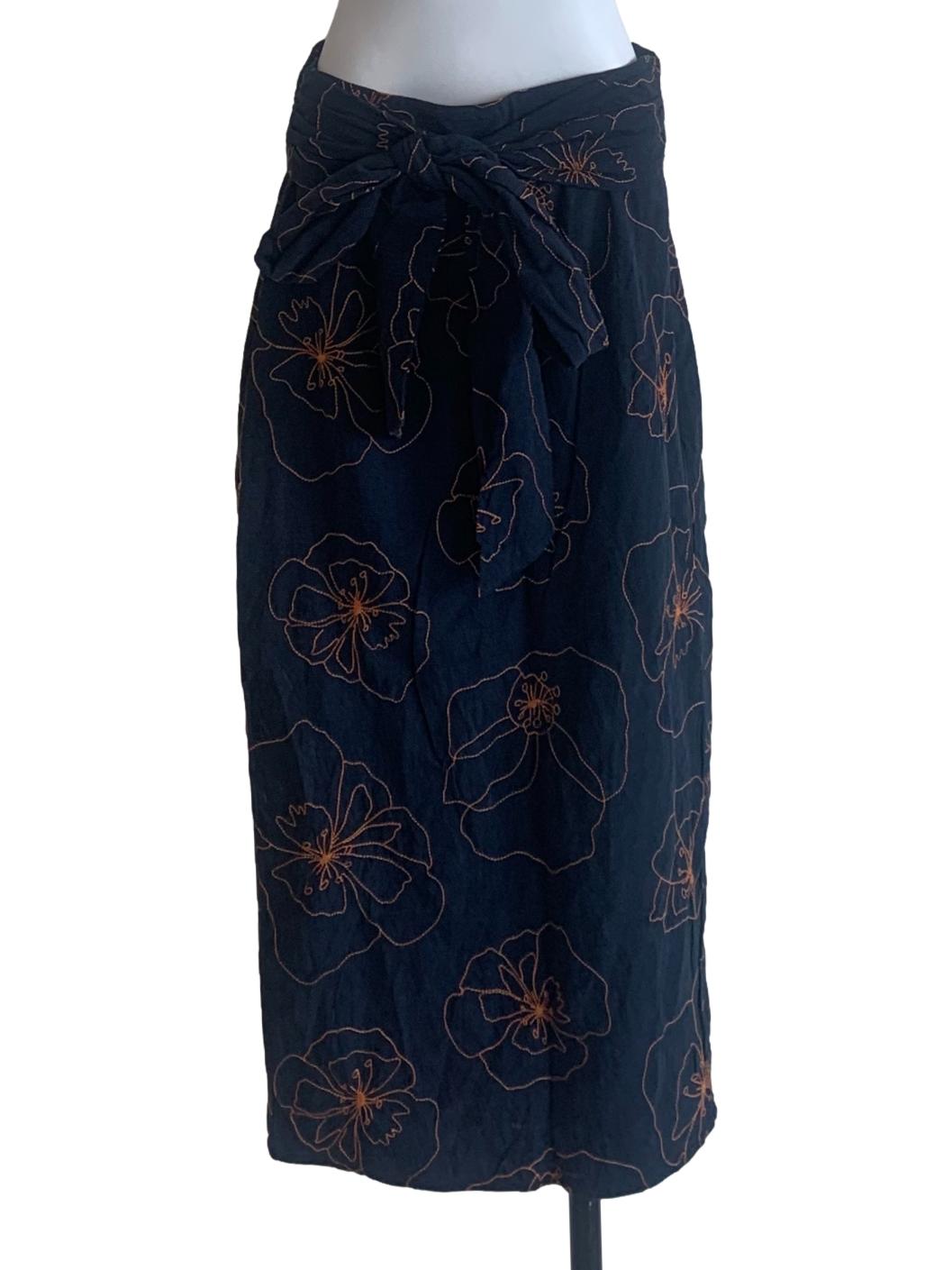 Navy Blue Floral Pattern Skirt