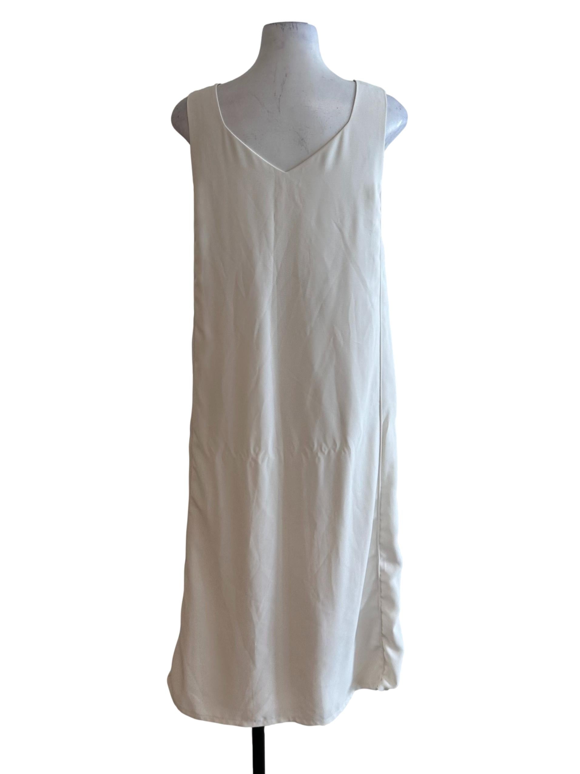 Off White V Neck Sleeveless Dress OSN