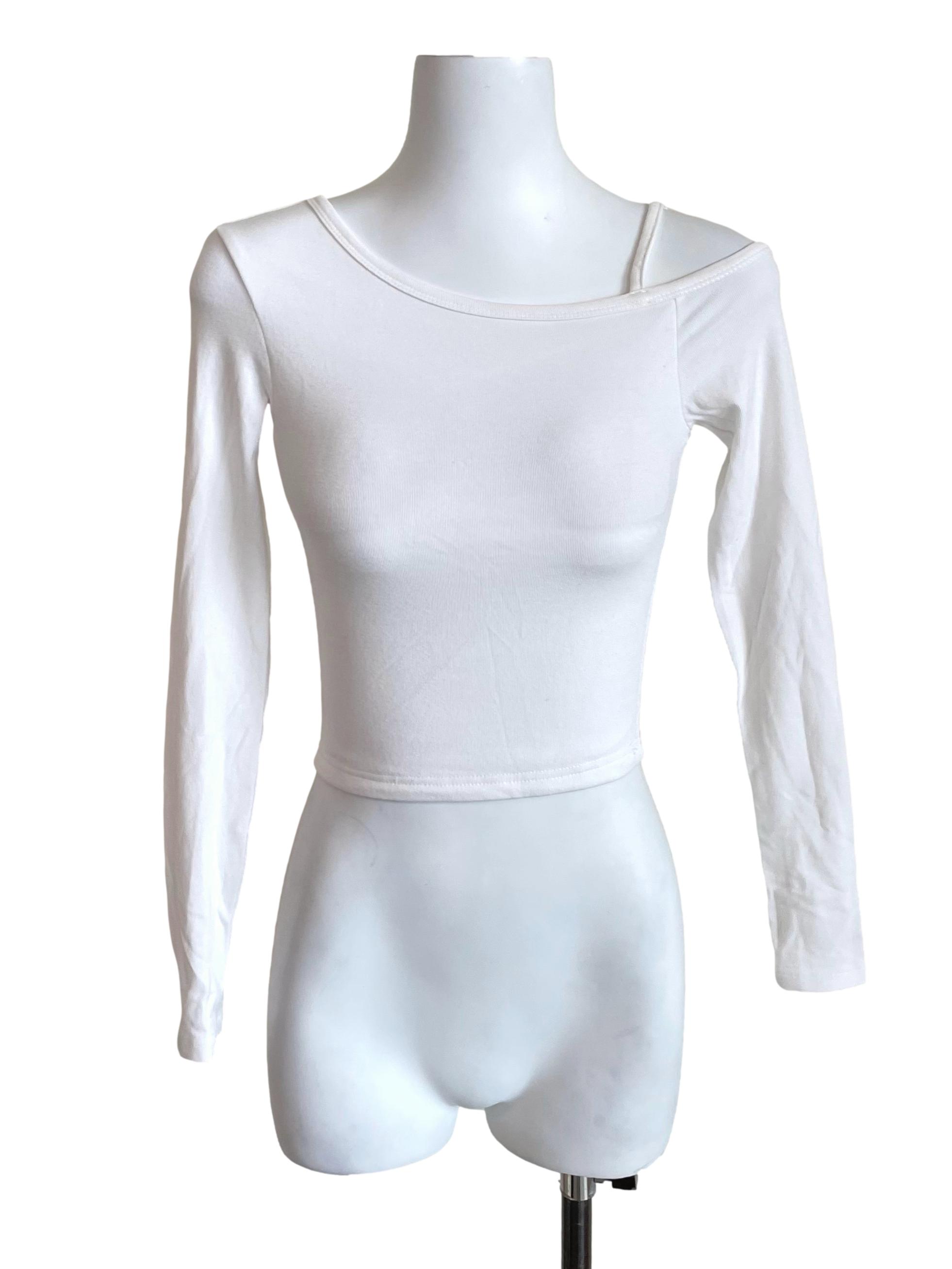 White Long Sleeves One Shoulder Top YHF