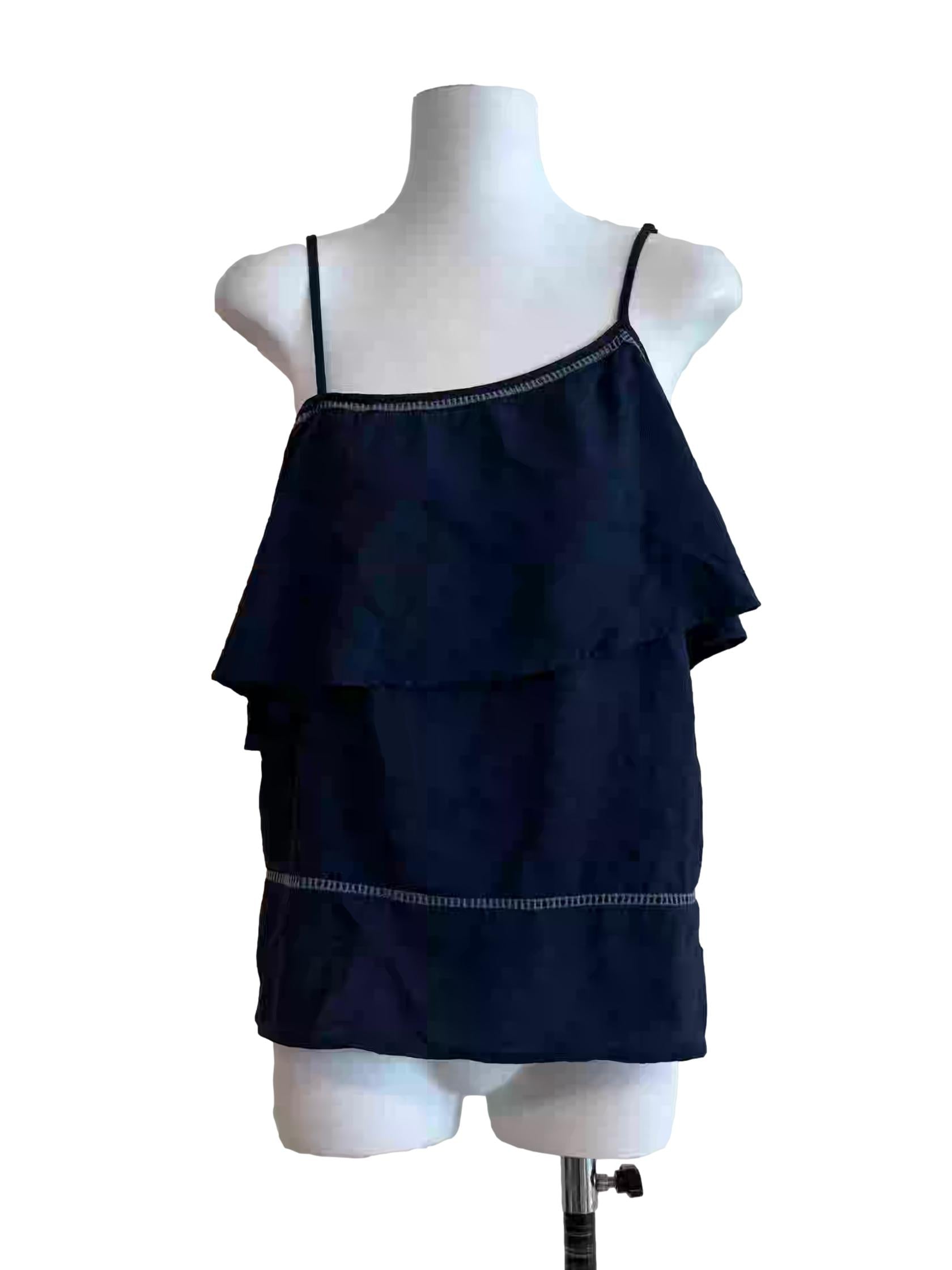 Navy Blue Asymmetrical Drape Top