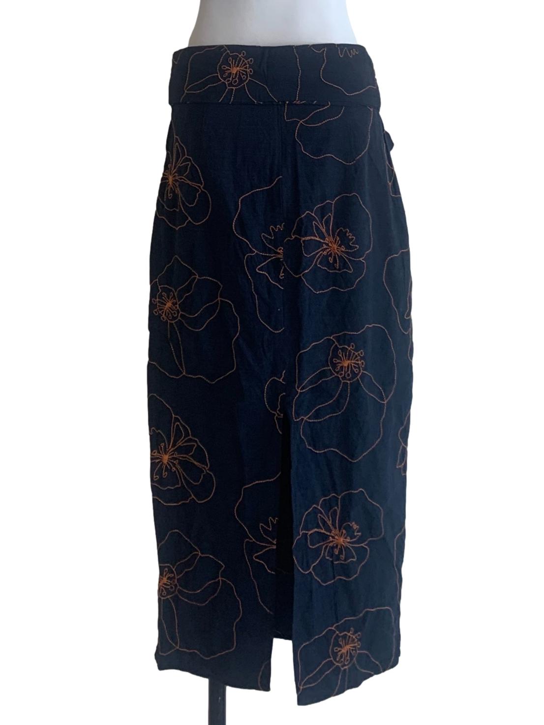 Navy Blue Floral Pattern Skirt