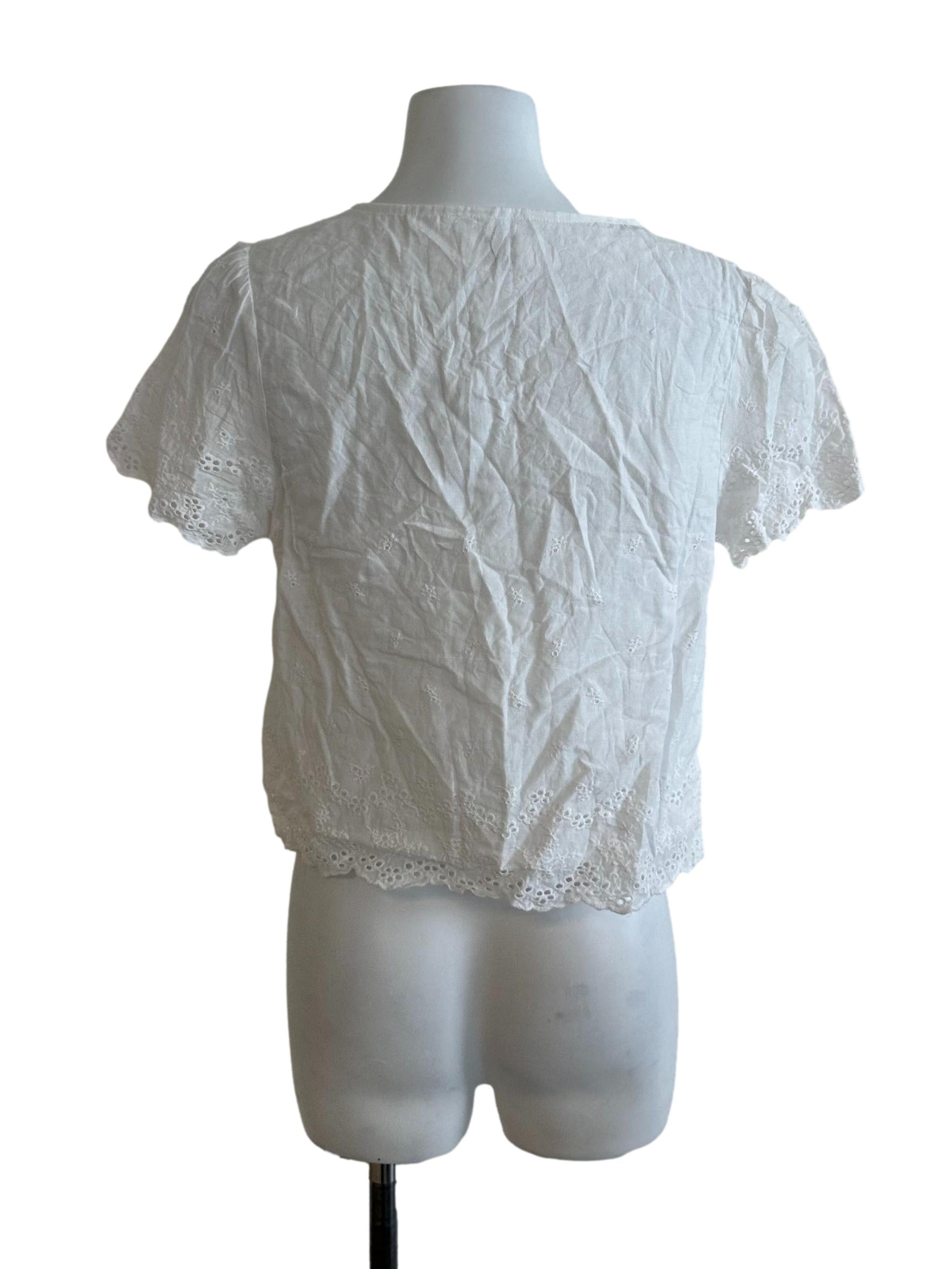Pure White Eyelet Embroidery Front Tie Top