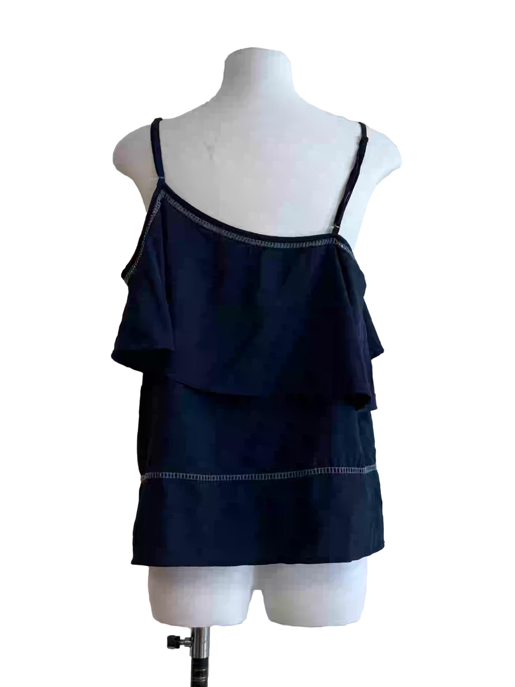 Navy Blue Asymmetrical Drape Top