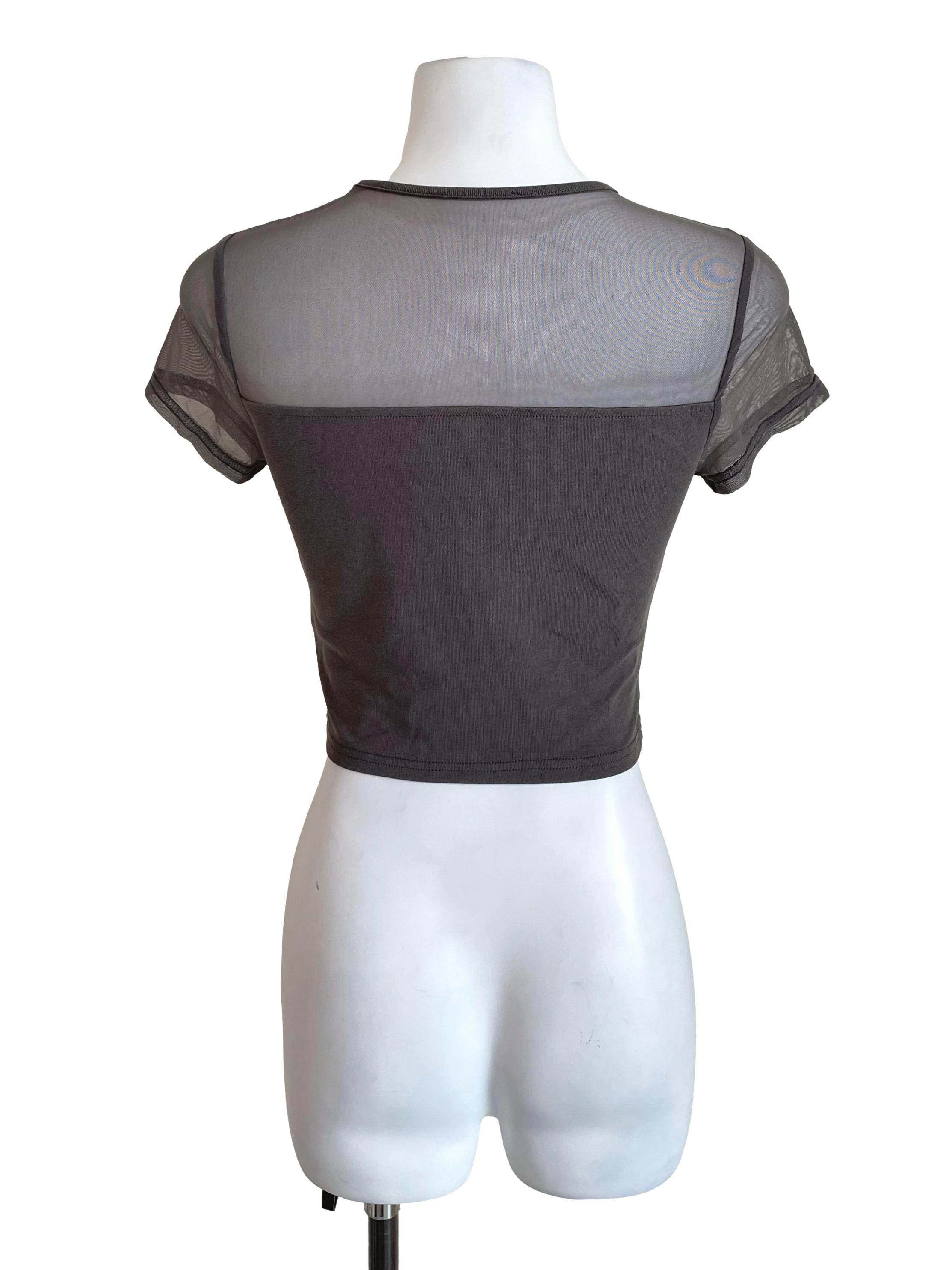 Ash Mesh Shoulder Crop Top