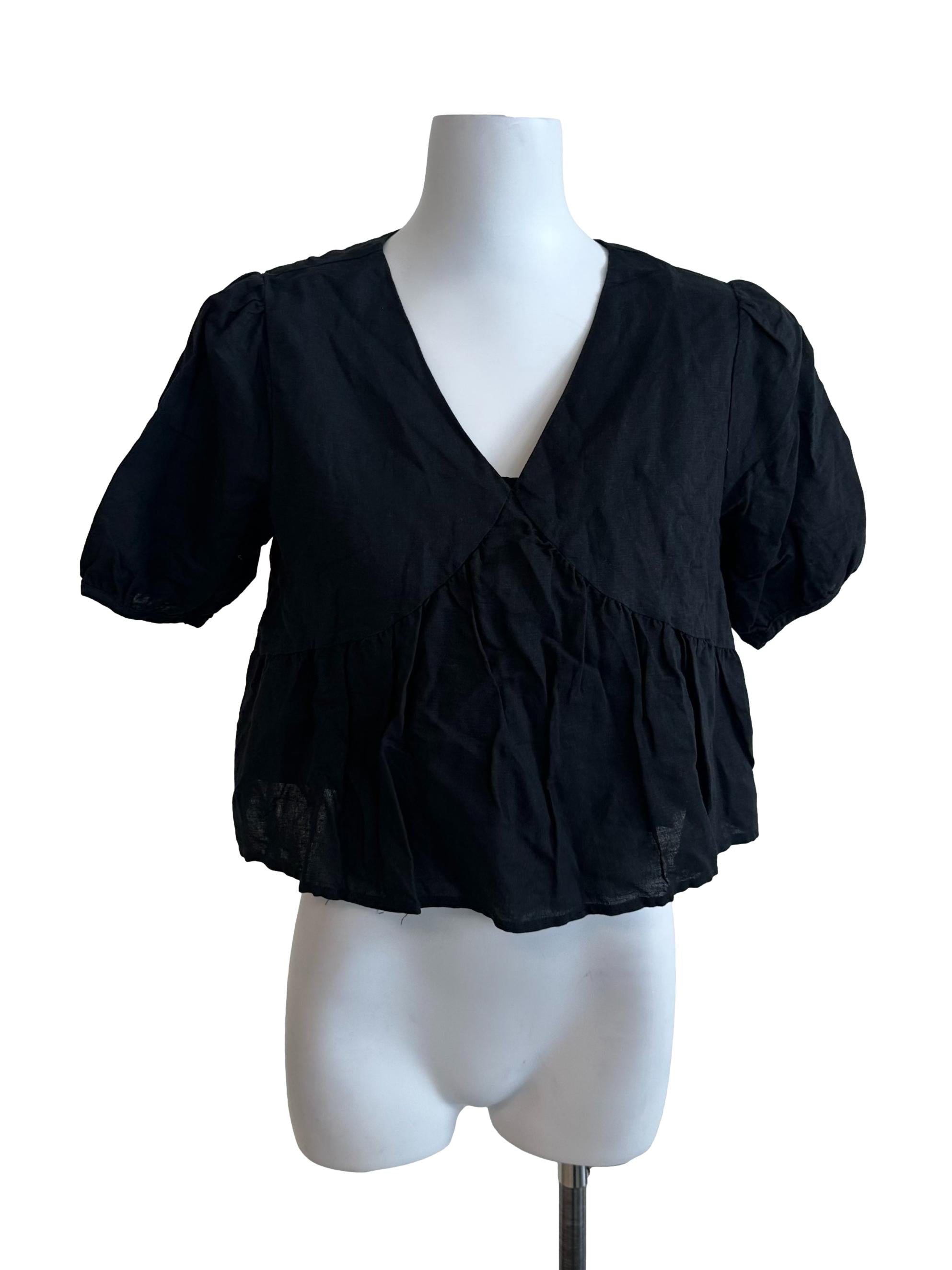 Onyx Black V Neck Babydoll Top