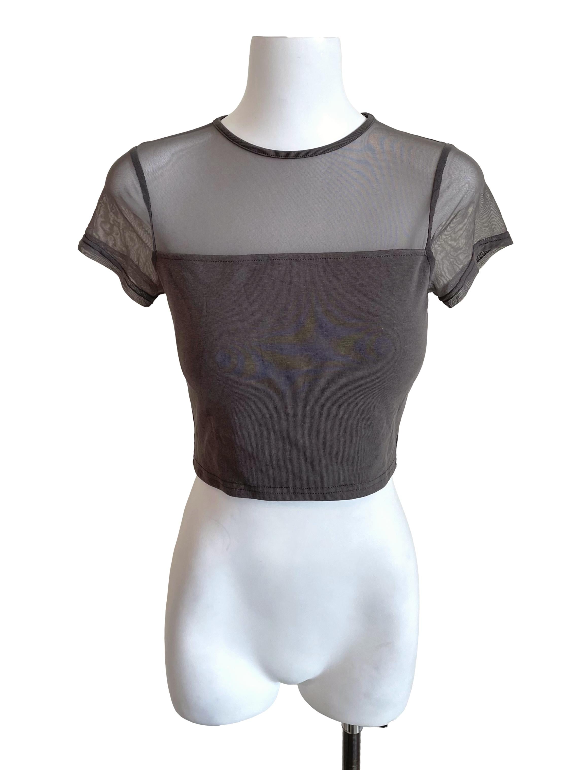 Ash Mesh Shoulder Crop Top