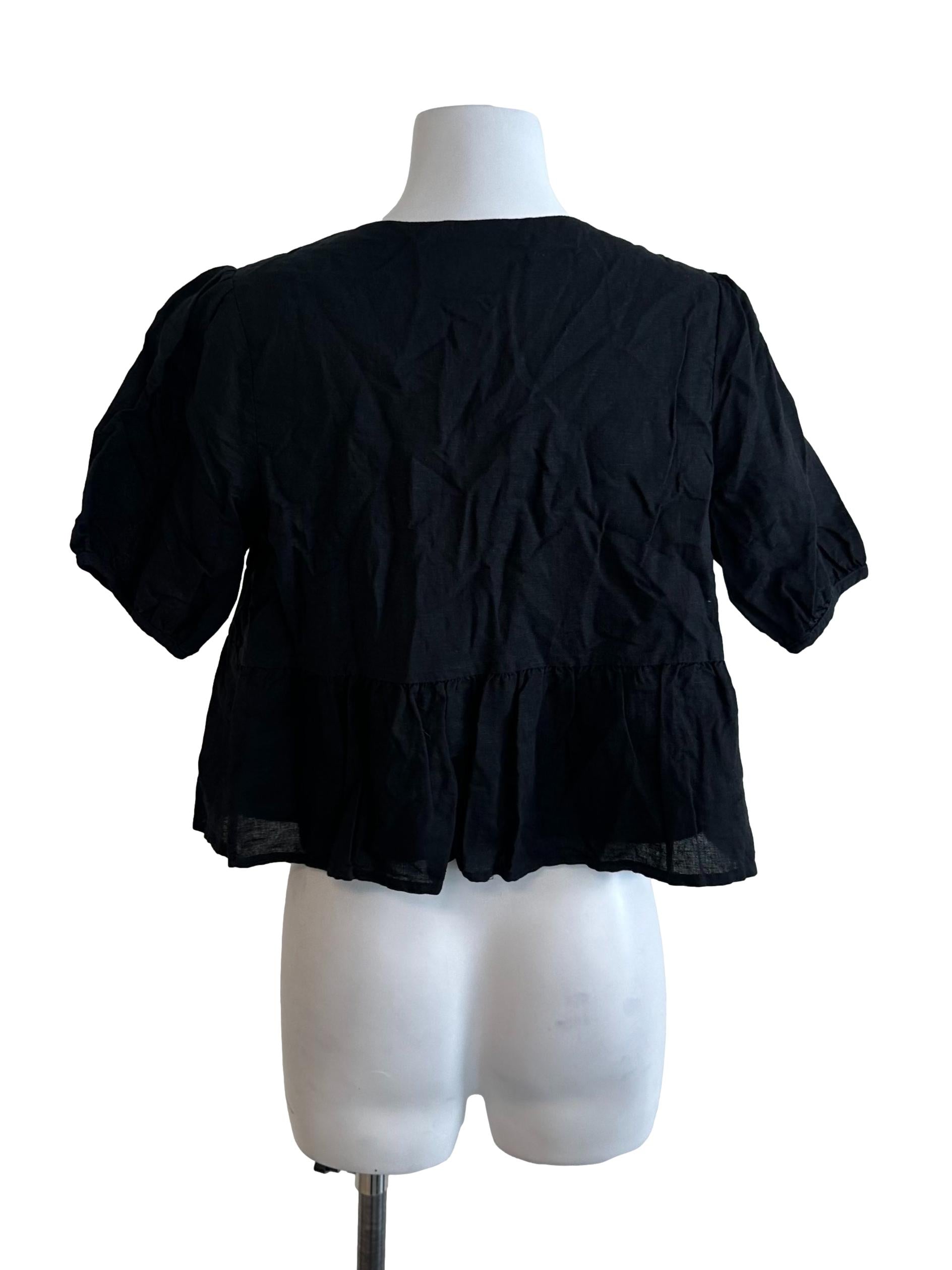 Onyx Black V Neck Babydoll Top