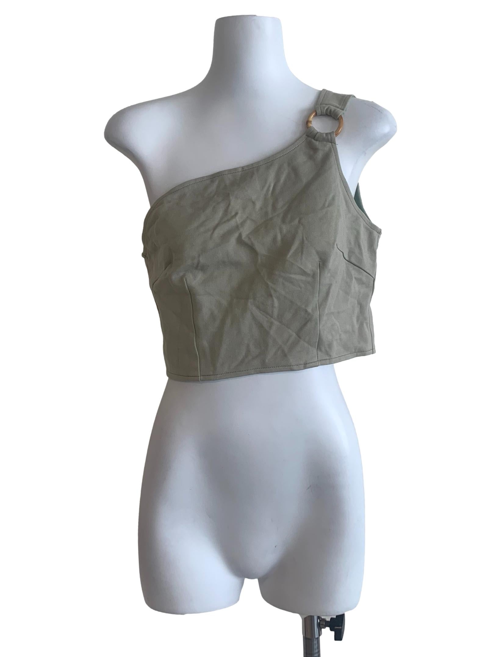 Sage Green Aymmetric Neck Crop Top