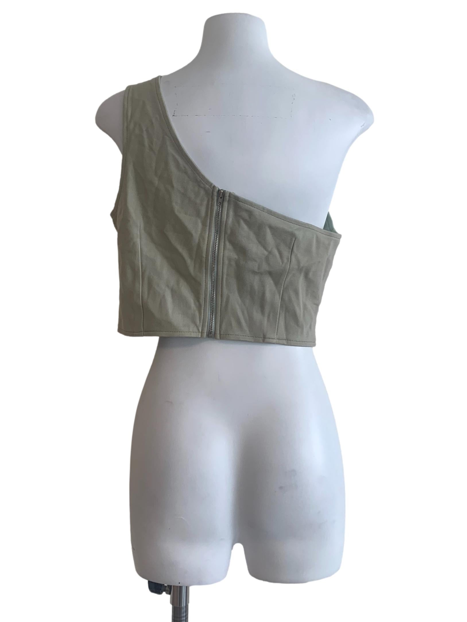 Sage Green Aymmetric Neck Crop Top