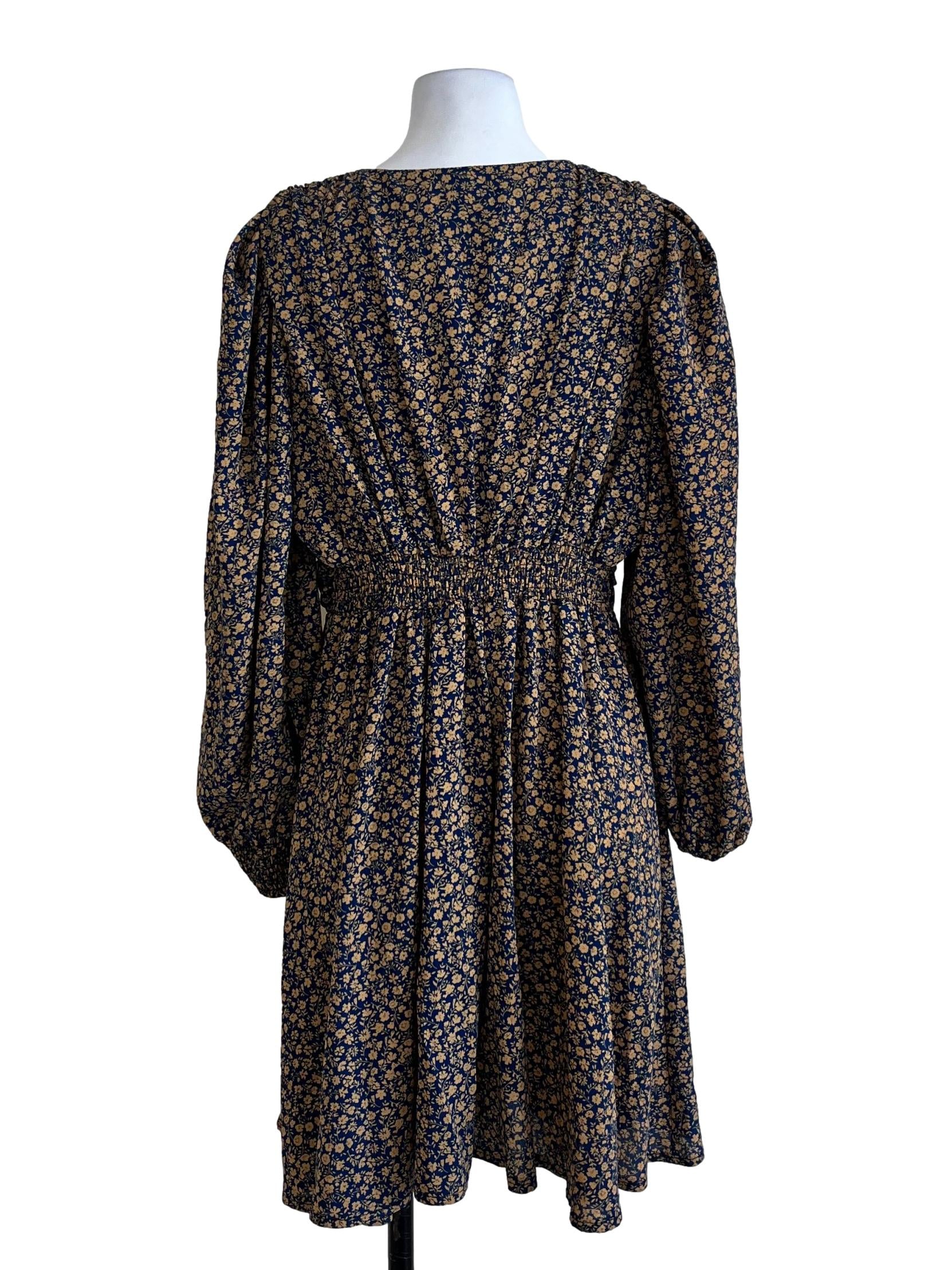Blue Yellow Floral Pattern Dress