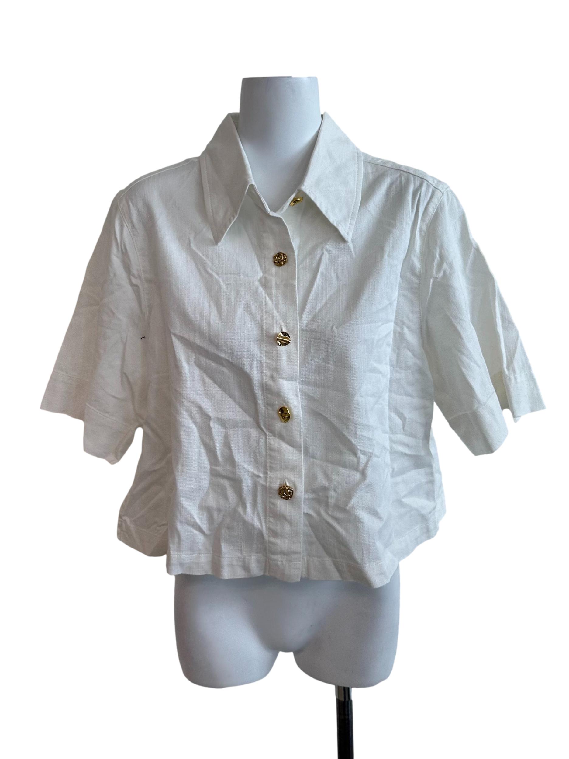 Off White Collar Button Top