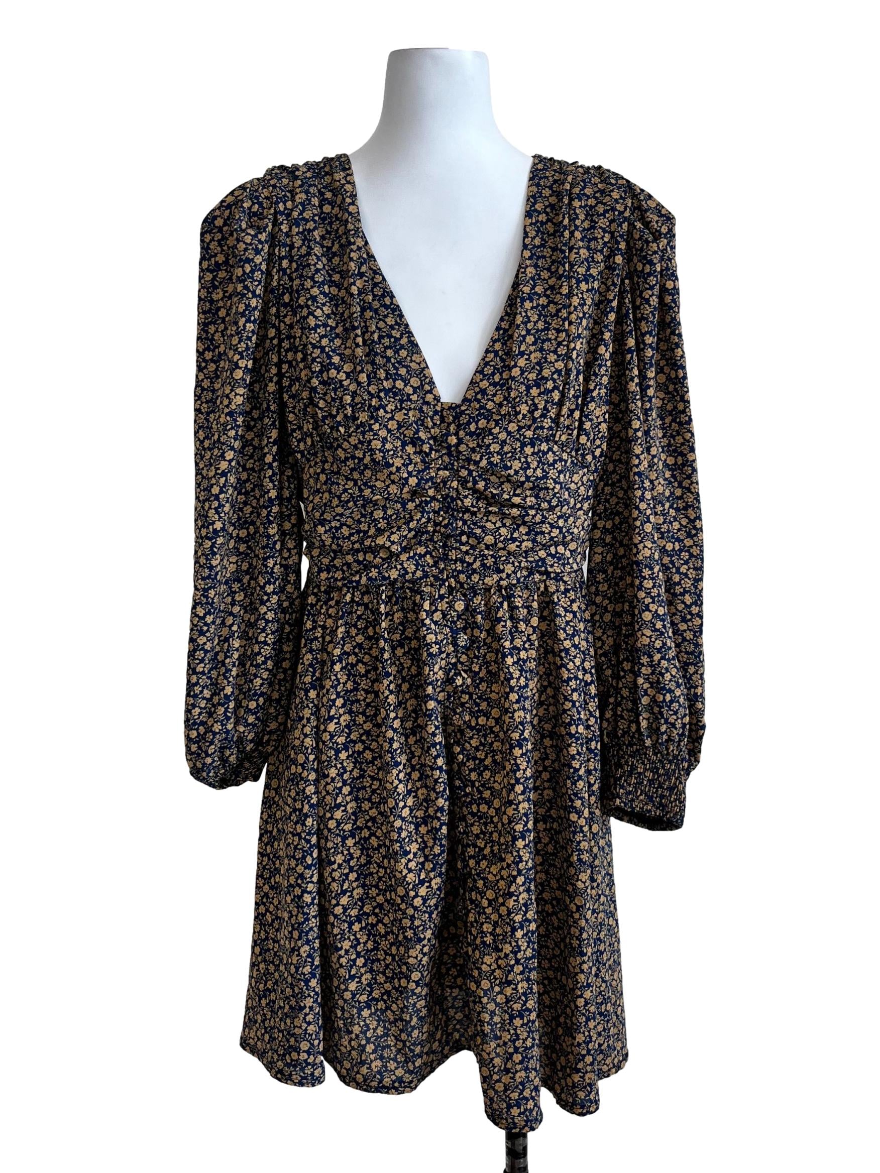 Blue Yellow Floral Pattern Dress