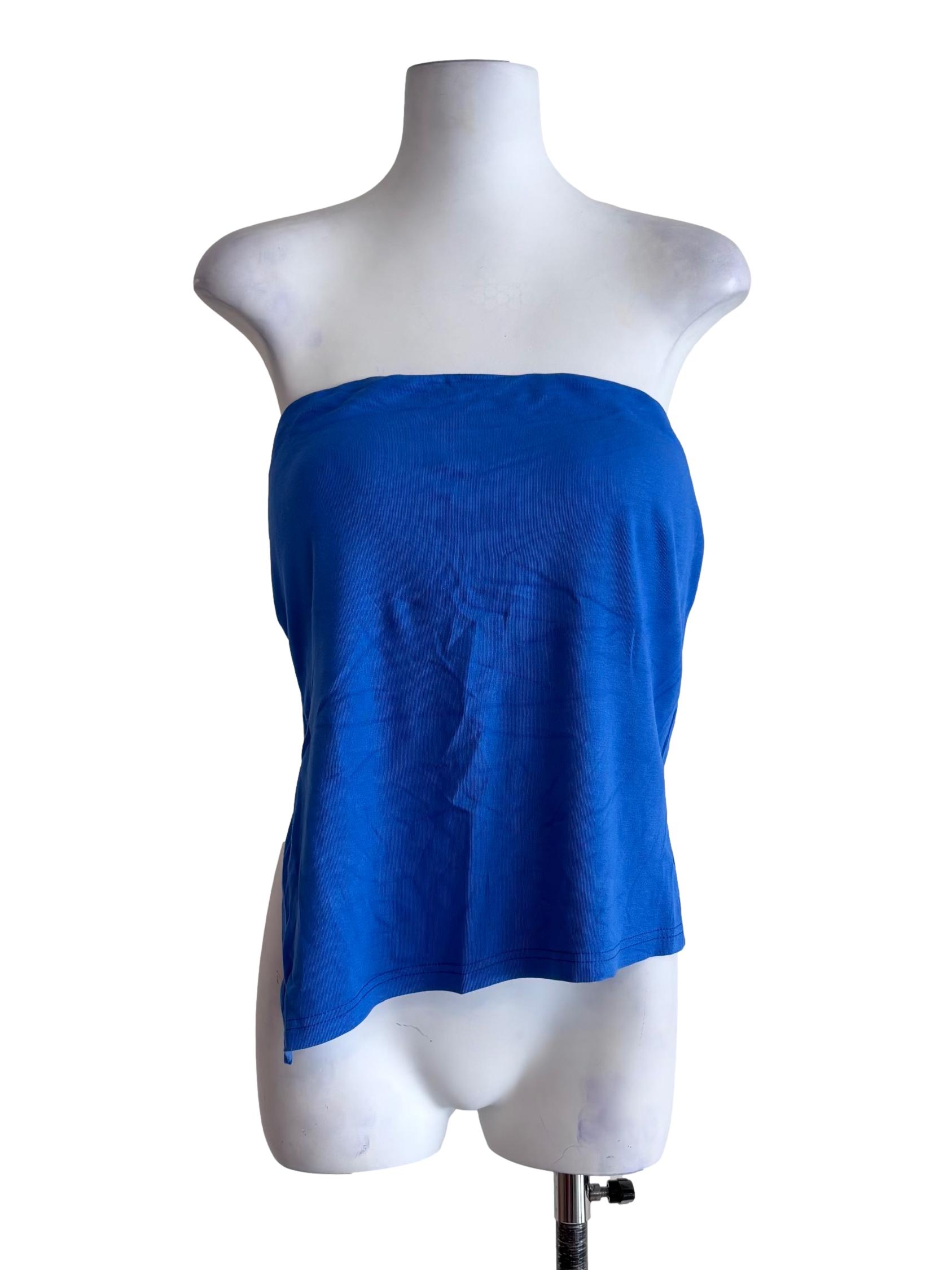 Blue Ronni Asymmetrical Padded Tube Top
