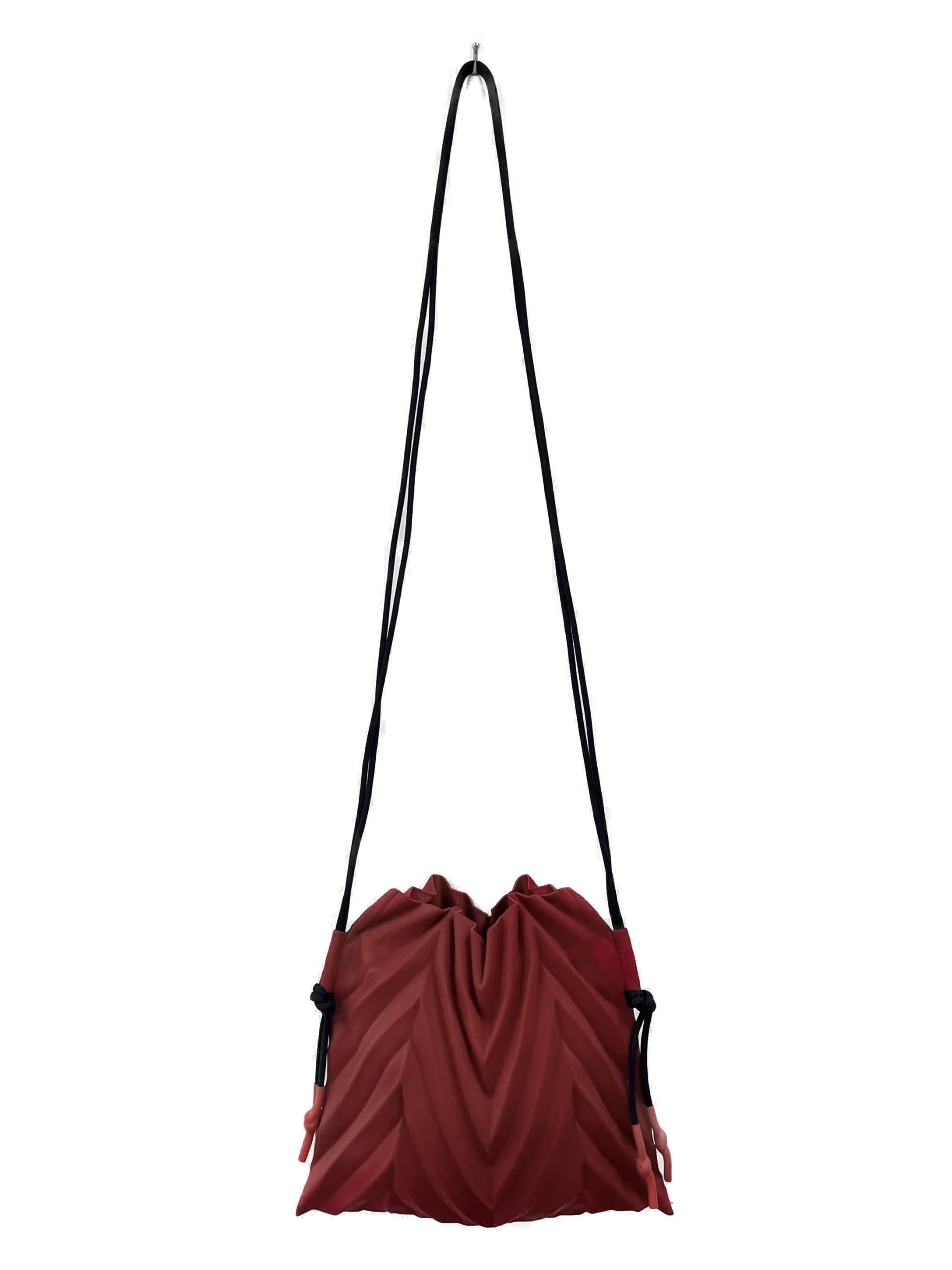 Red Stretchable Pleated Shoulder Bag With Black Adjustable Straps