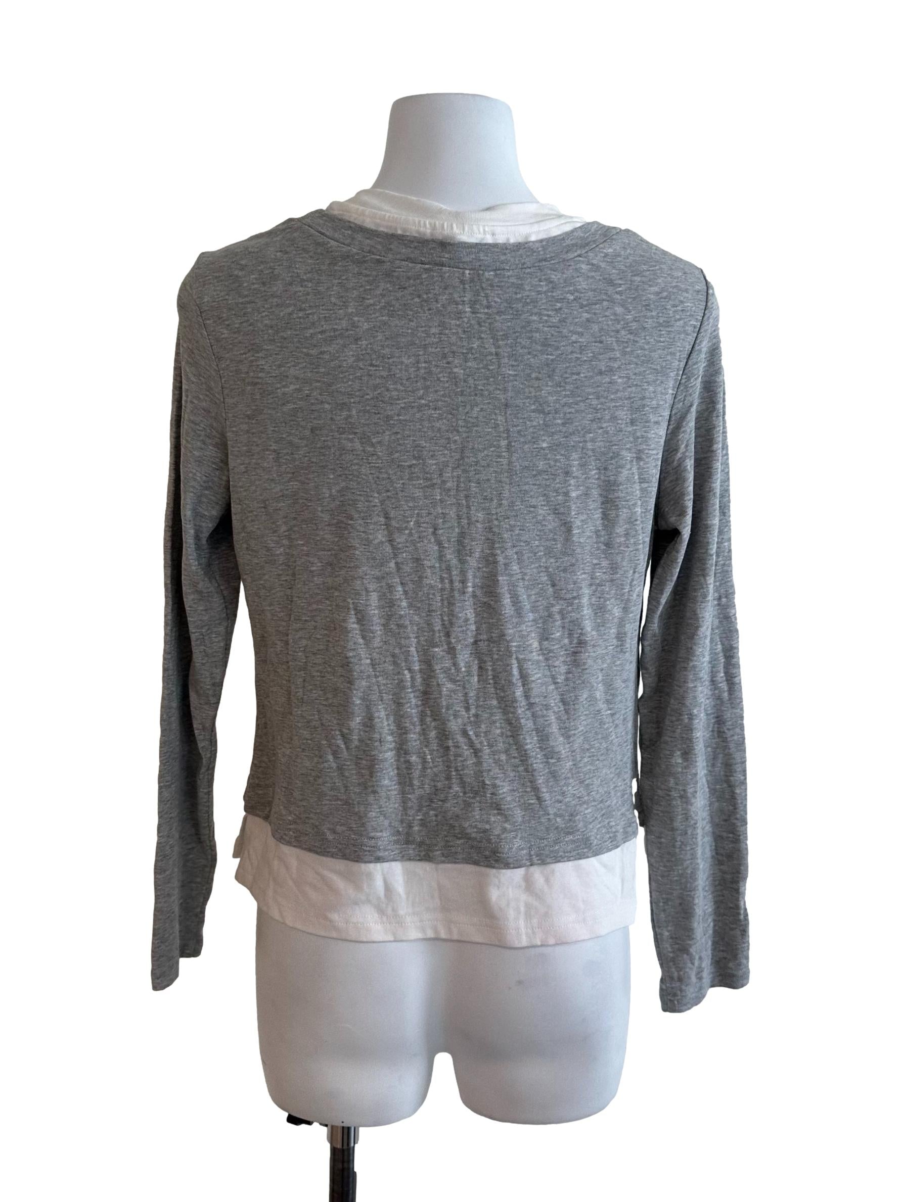 Grey White Round Neck Long Sleeve Top