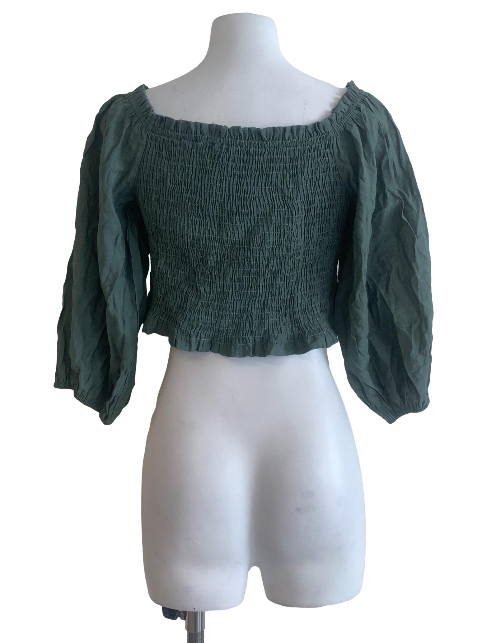 Moss Green Smocked Top