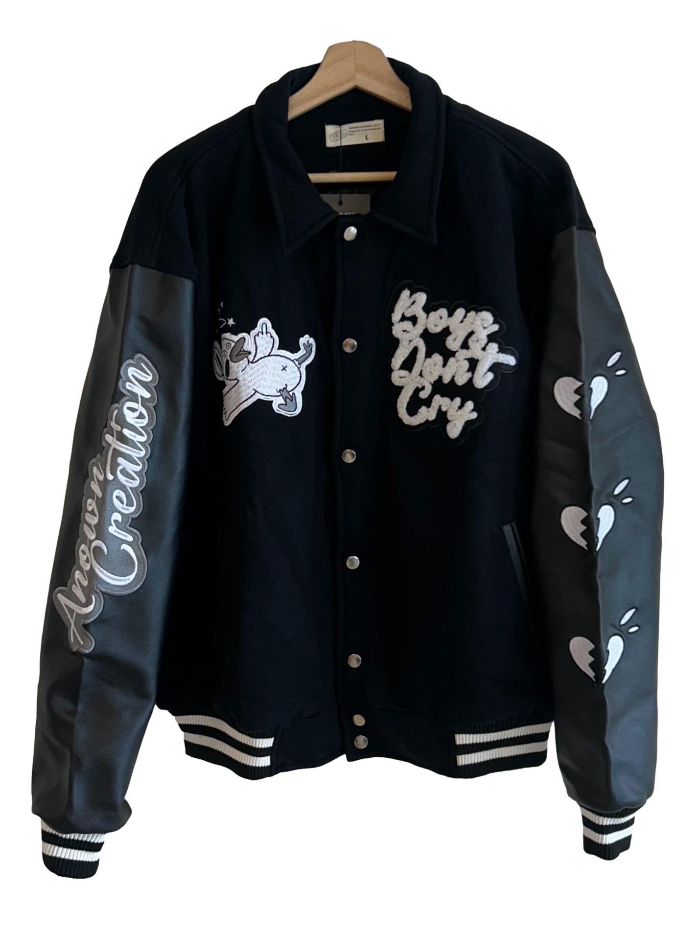 Black Logo Embroidered Varsity Jacket