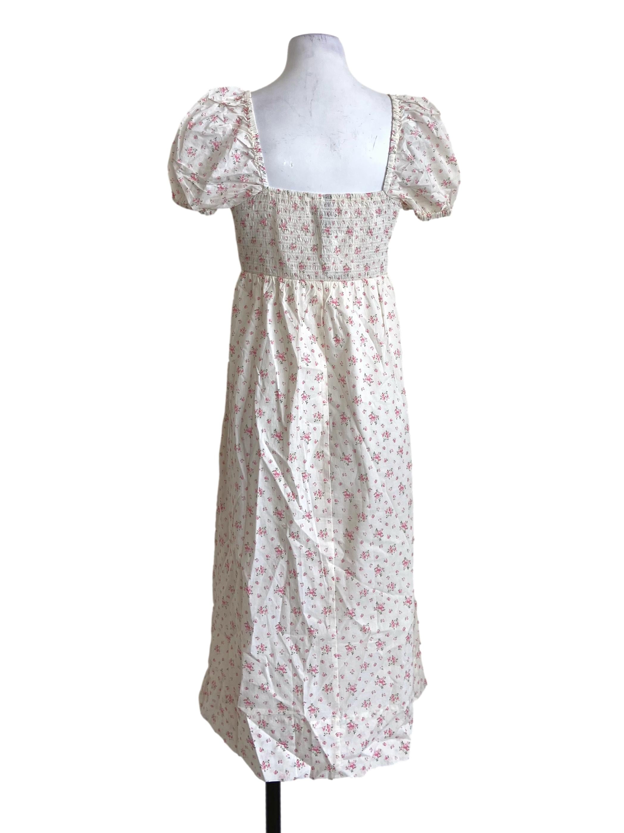 White & Pink Floral A-Line Dress