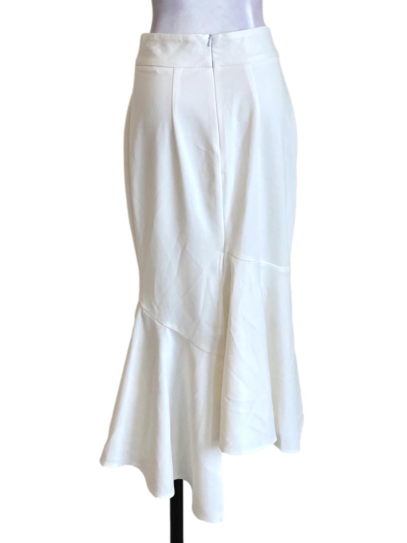 Soft White Buttoned Down Asymmetrical Pencil Skirt