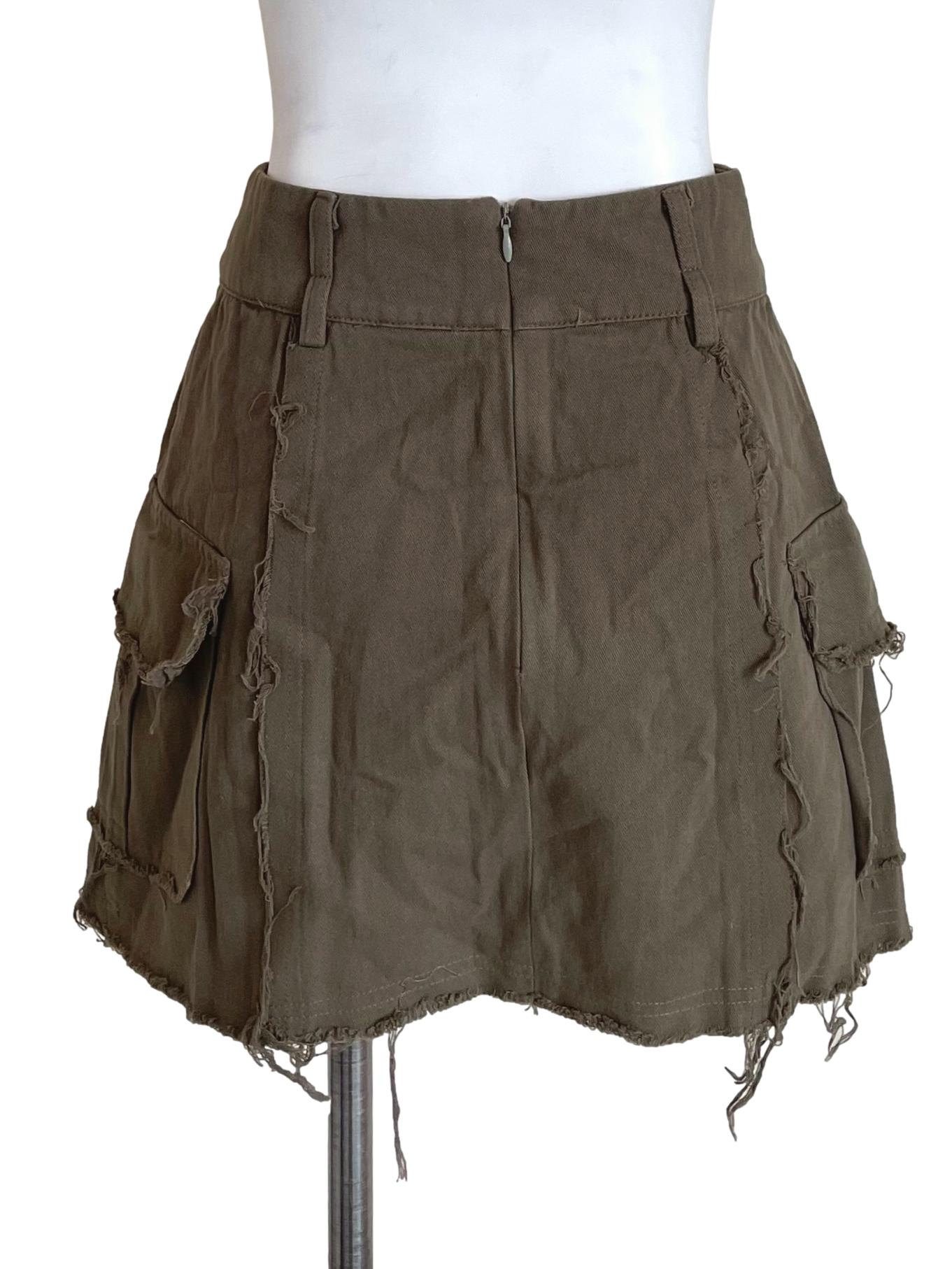 Dark Olive Distressed Cargo A-Line Skirt YHF