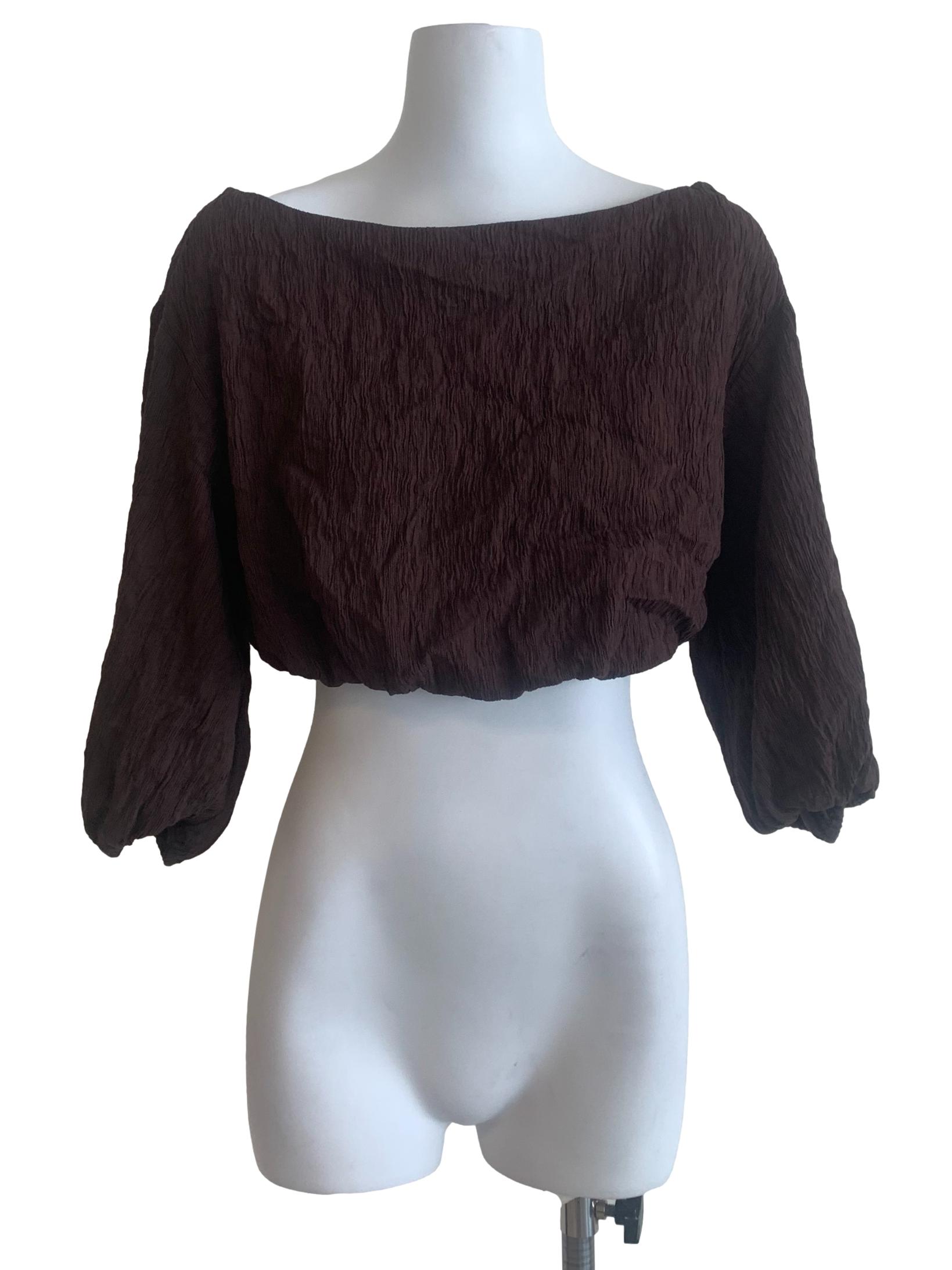 Mocha Brown Sabrina Neck Top