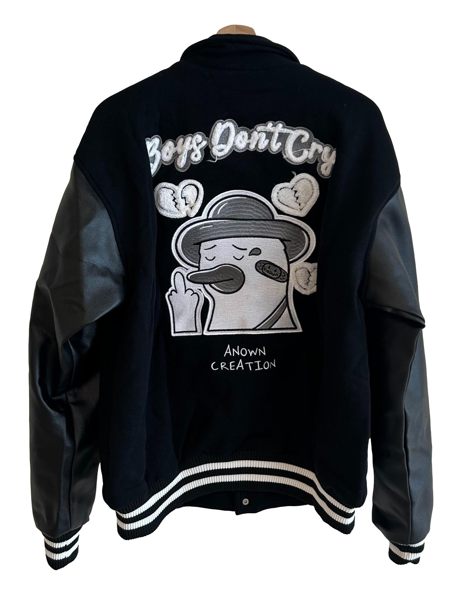 Black Logo Embroidered Varsity Jacket