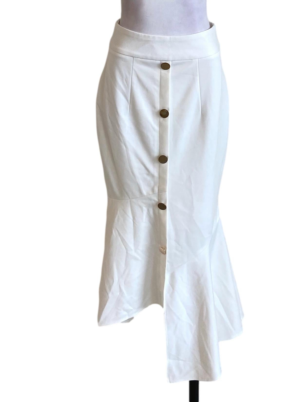 Soft White Buttoned Down Asymmetrical Pencil Skirt