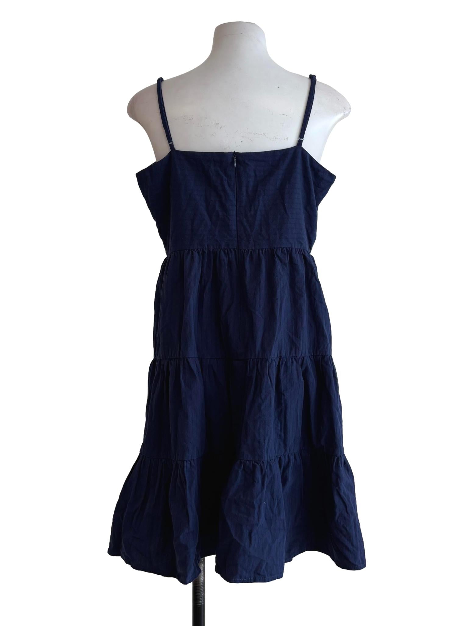 Navy Blue Spaghetti Strap Cotton Flare Dress