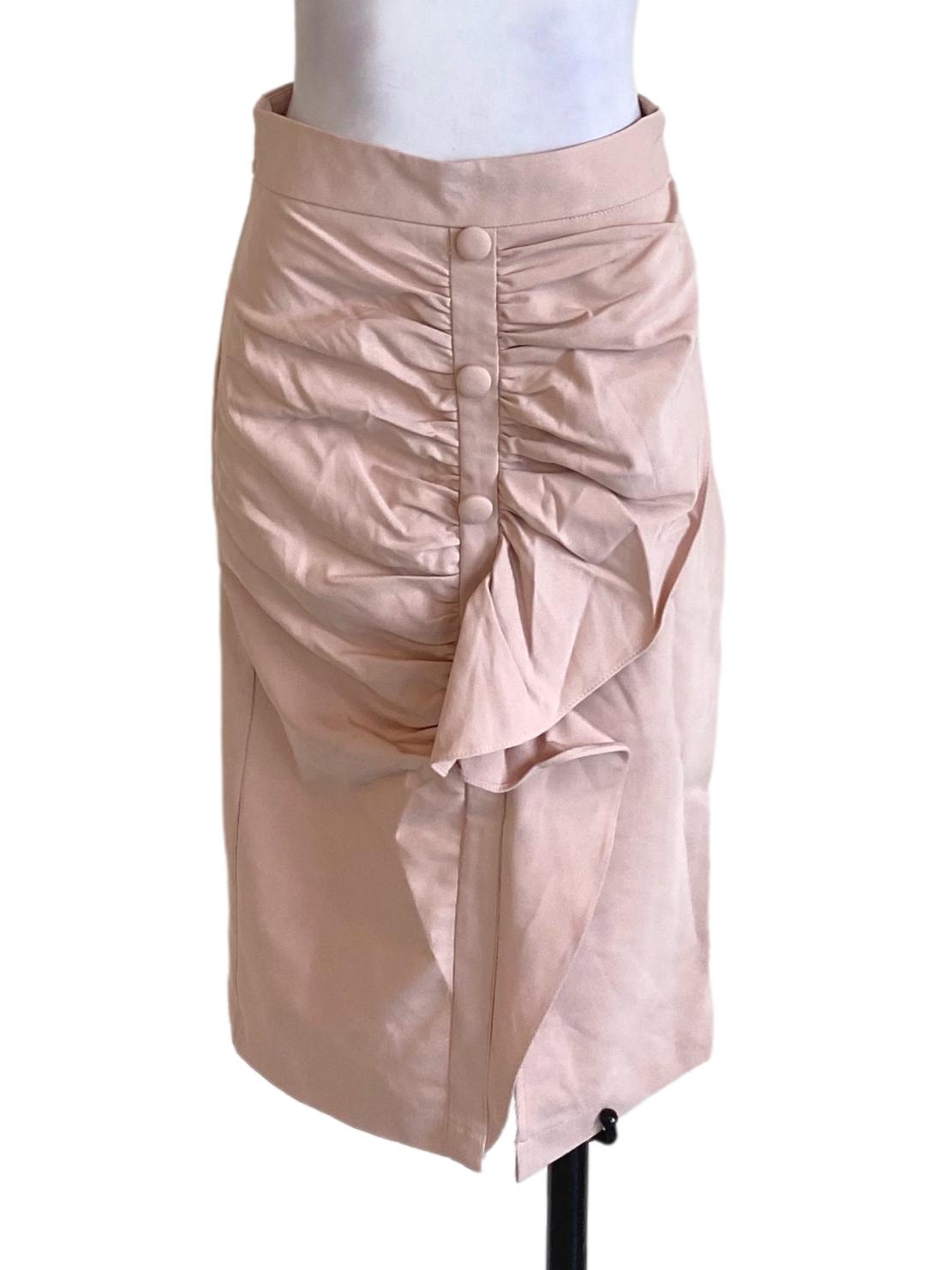 Crepe Pink Buttoned Down Ruffle Pencil Skirt