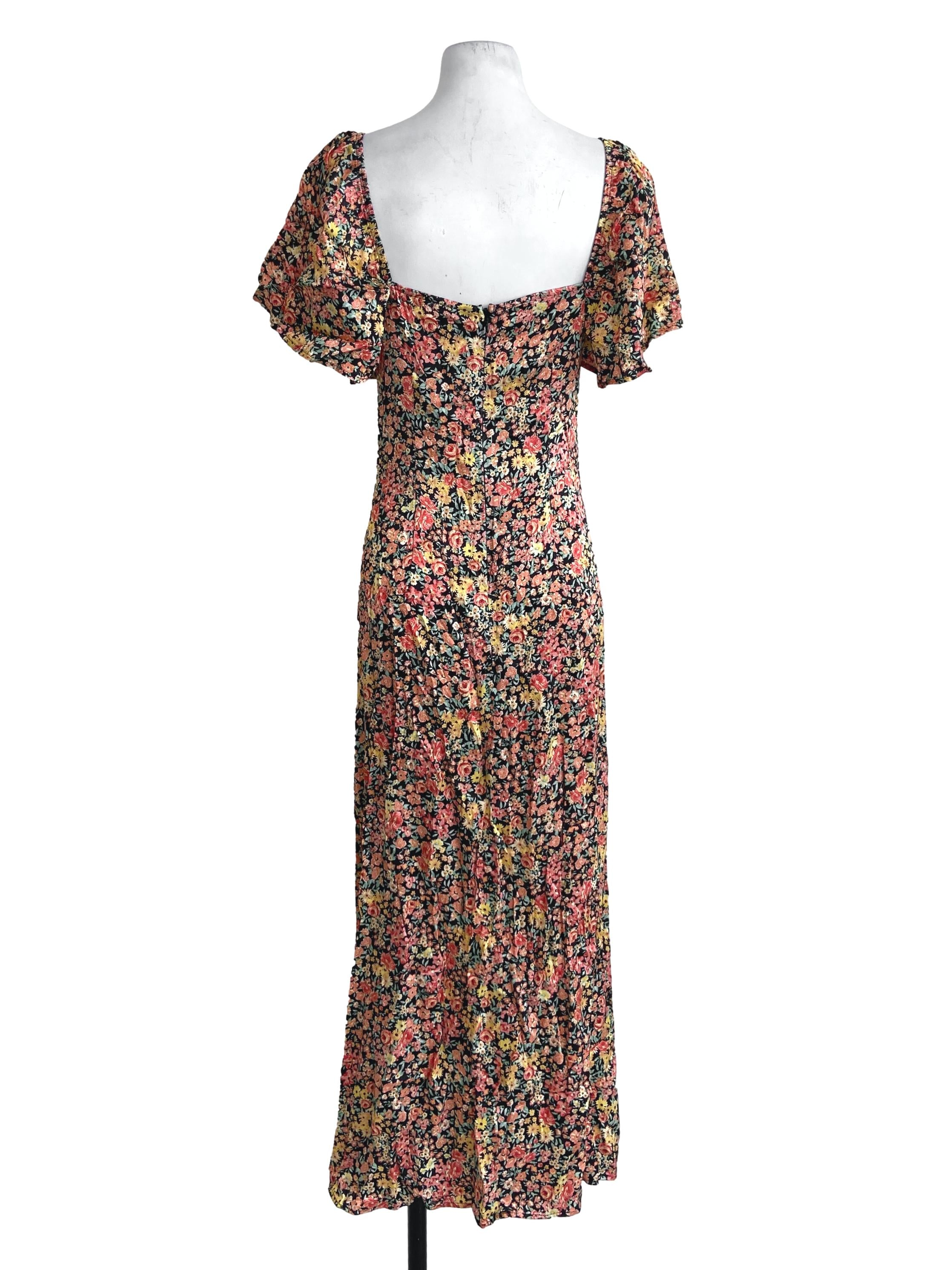 Orange & Yellow Floral Slit Empire Dress