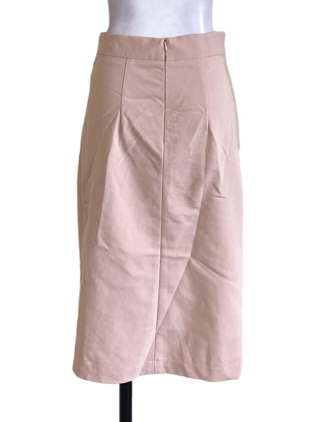 Crepe Pink Buttoned Down Ruffle Pencil Skirt