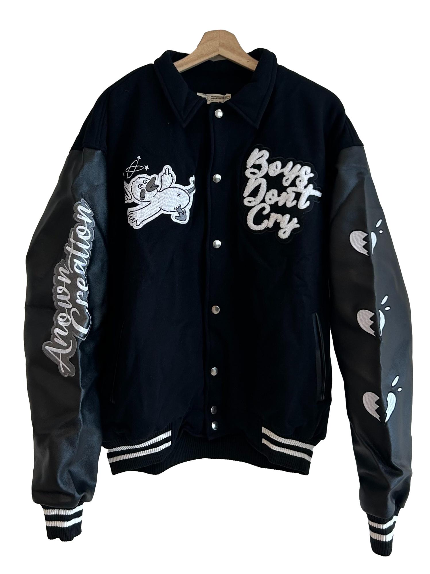Black Logo Embroidered Varsity Jacket