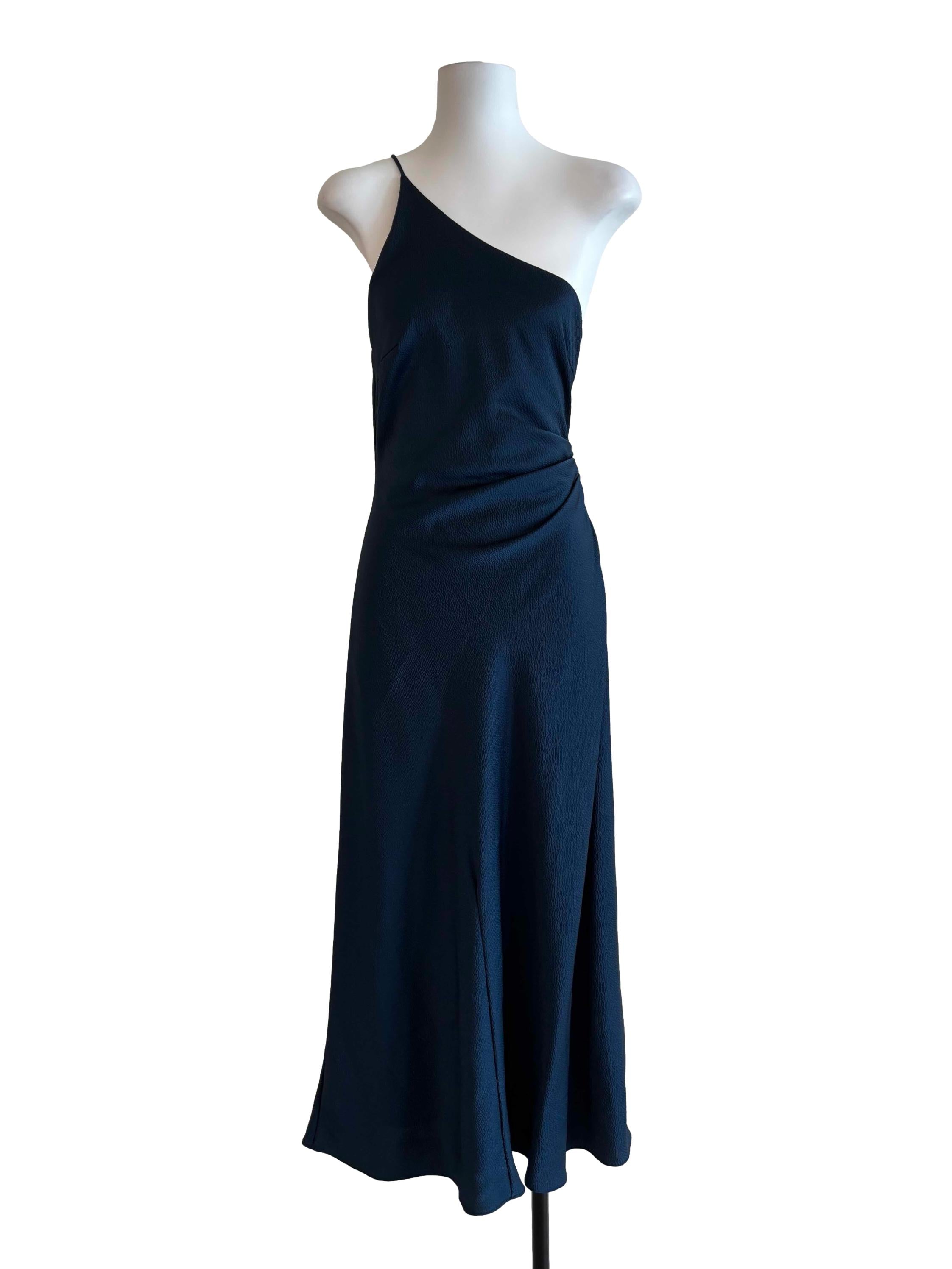 Midnight Blue One Shoulder Slip Dress