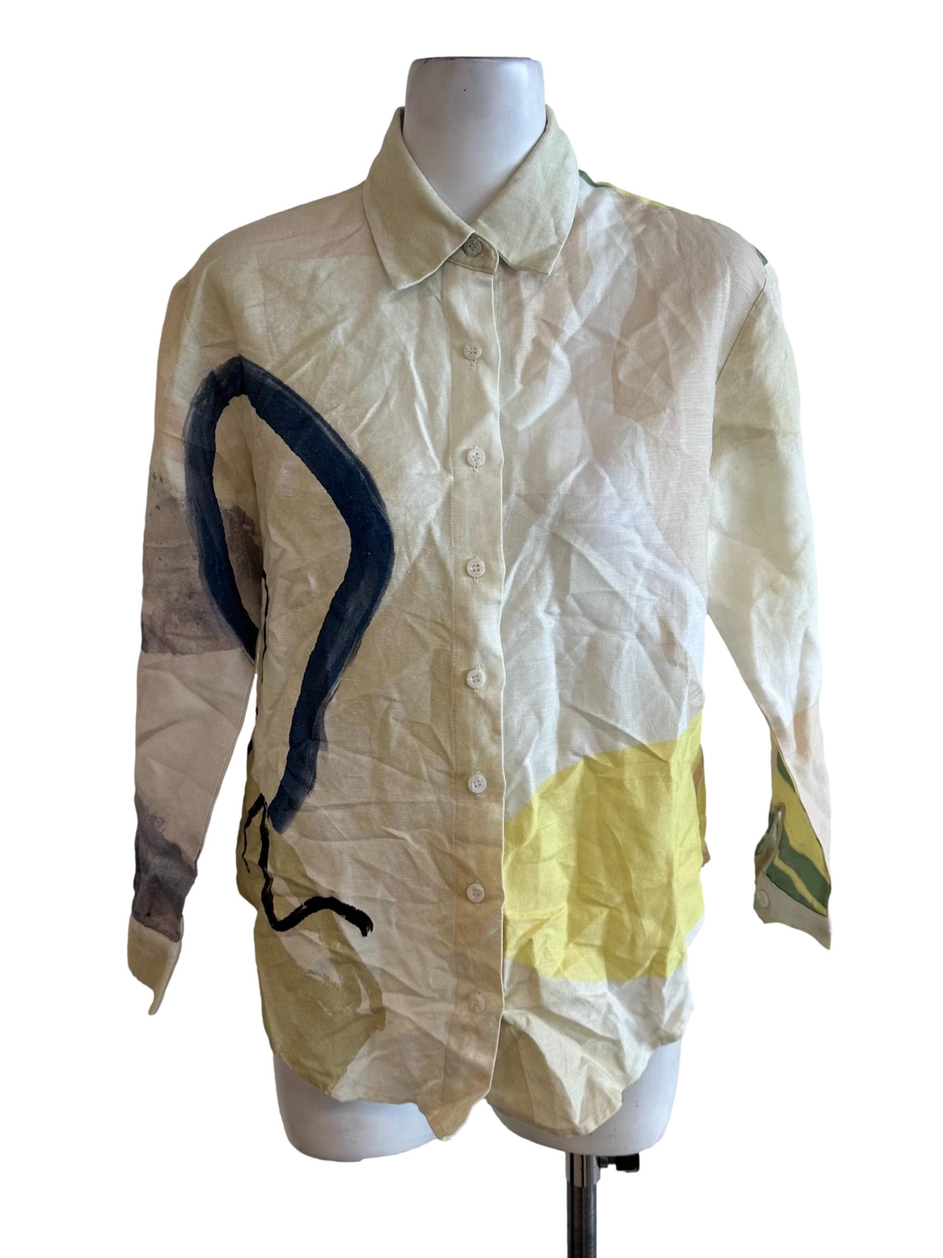 Light Beige Pattern Collar Button Top OSN