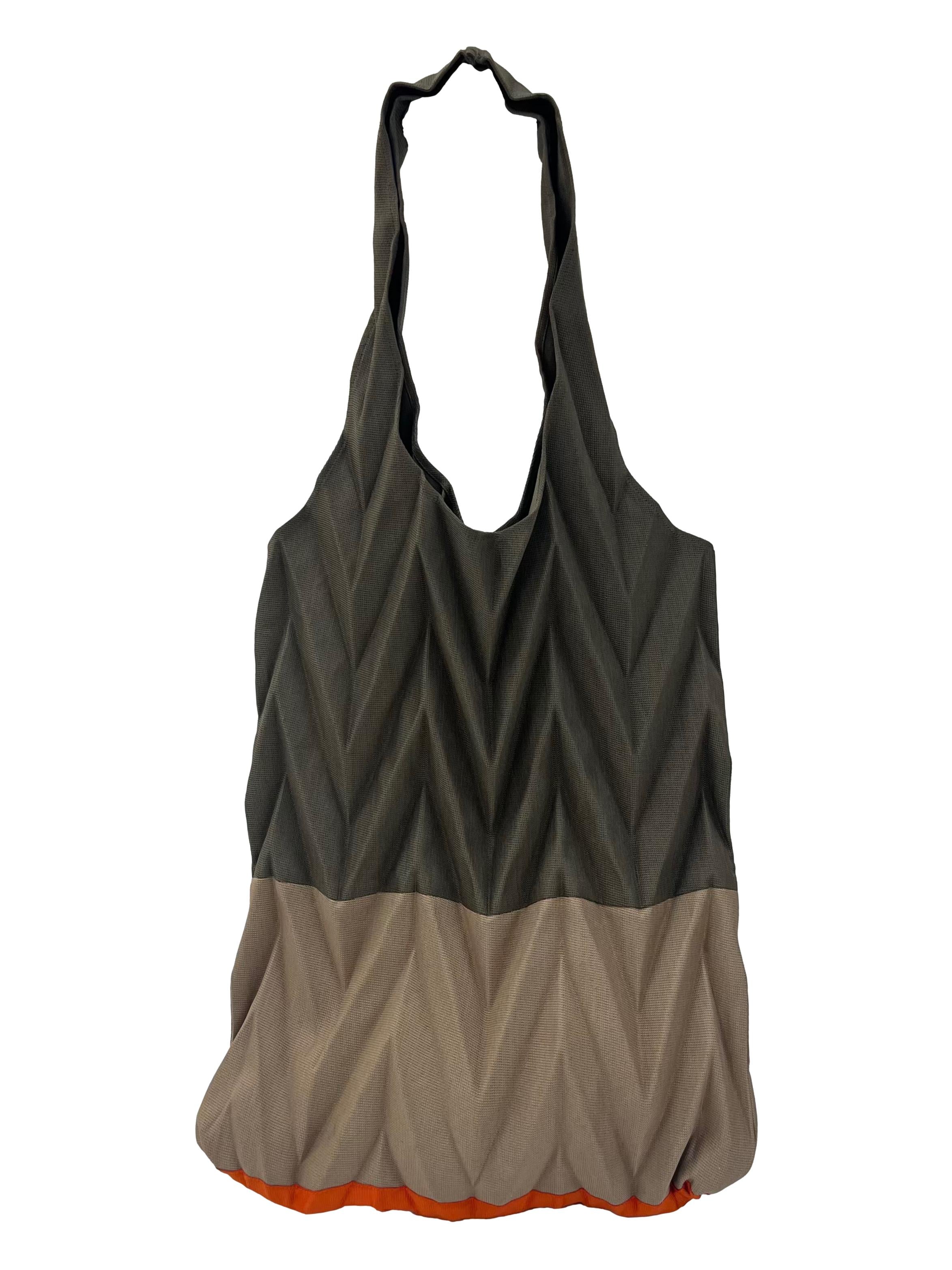 Green Stretchable Pleated Tote Bag With Tie Closure